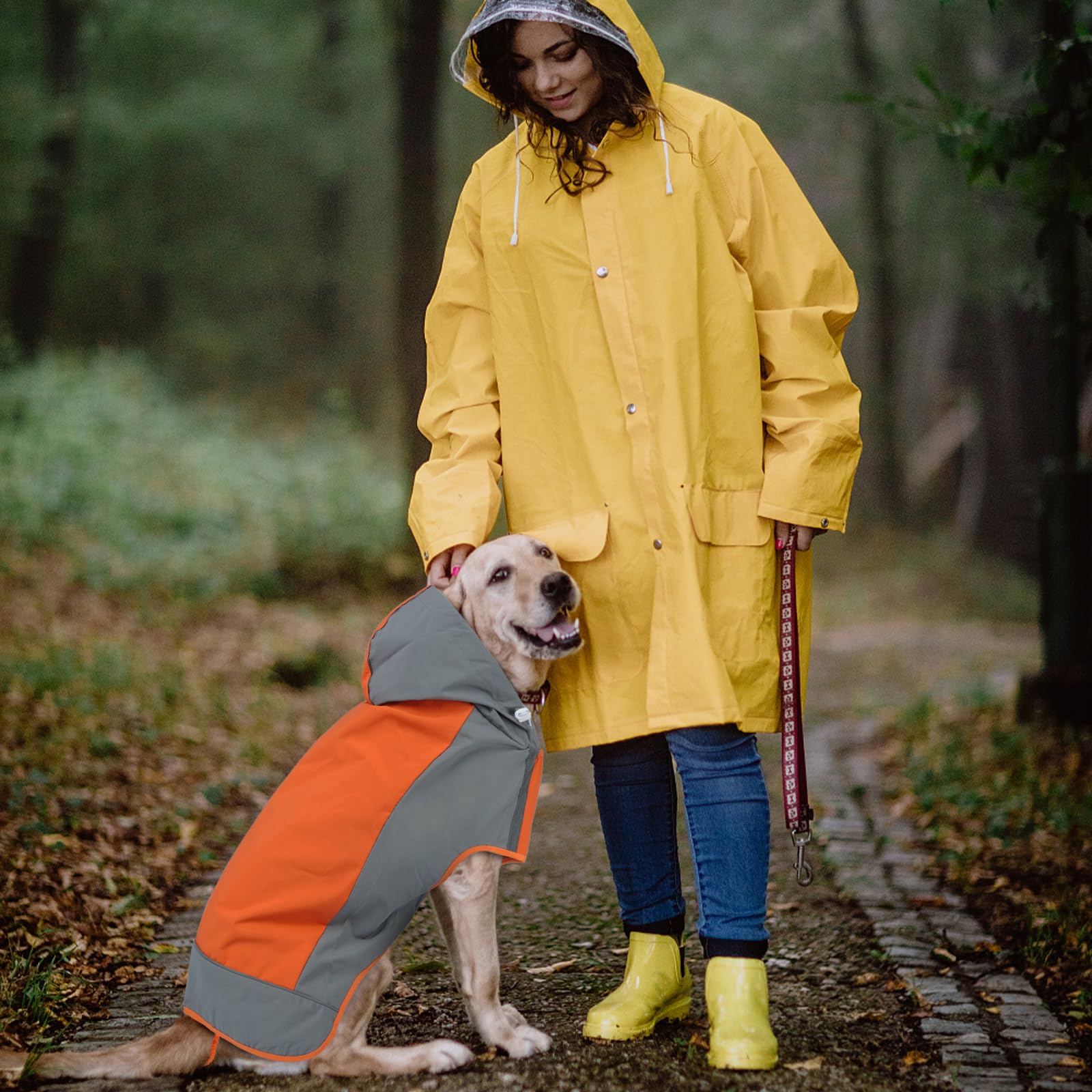 Iecoii Large Dog Raincoat Waterproof,Hooded Rain Jacket Keep Dog Dry In Wet Weather,Reflective Rain Poncho Clothes With Convenie