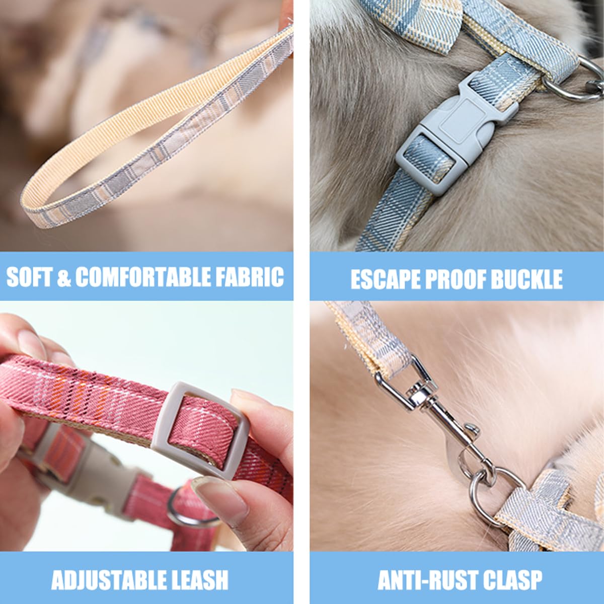 Wellyuk Cat Harness And Leash Set Escape Proof For Outdoor Walking Travel With Cute Blue Bowtie, Kitten Soft Lightweight Small A