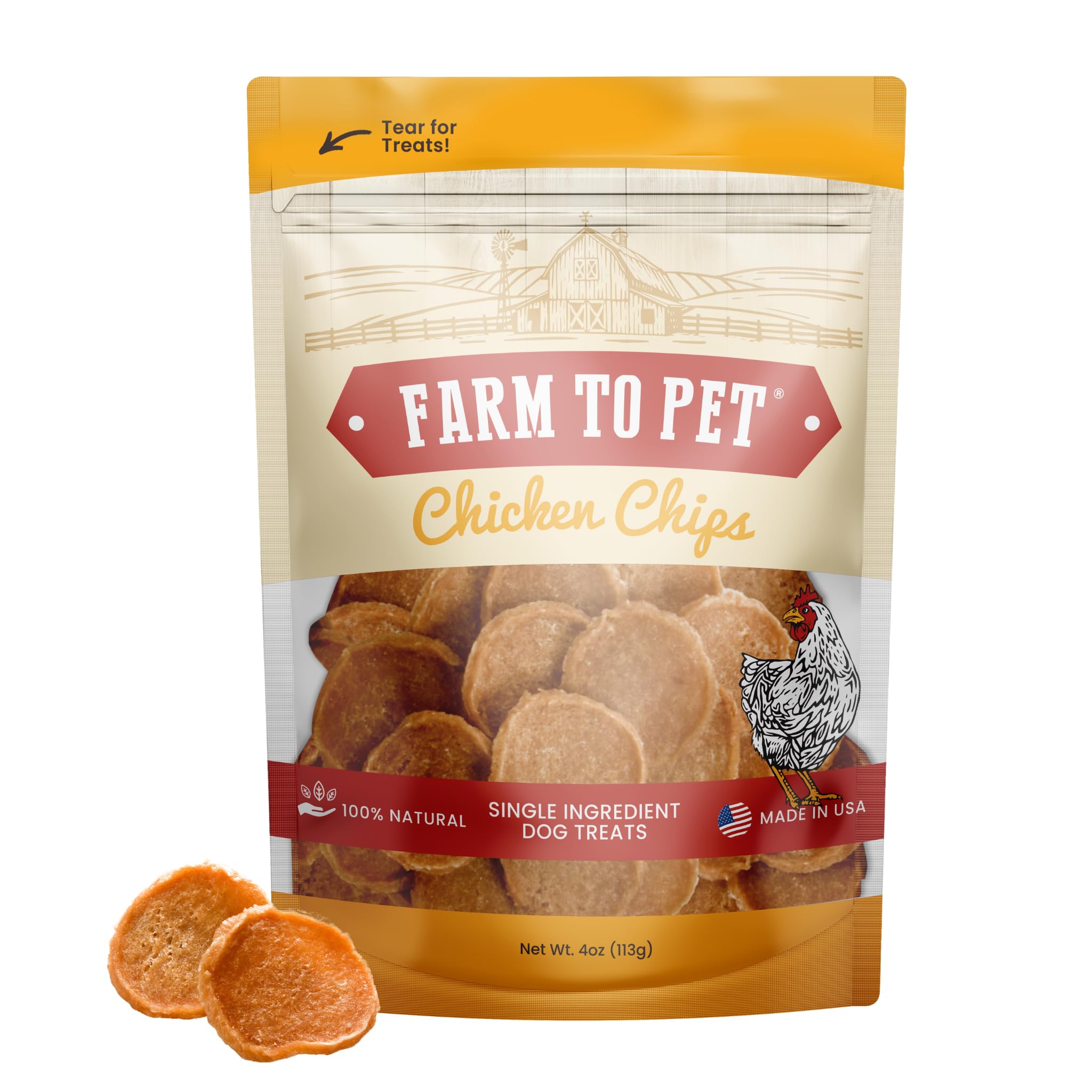 Farm To Pet Chicken Chips for Dogs - Single Ingredient All Natural Dog Treats for Small, Medium, & Large Dogs  Healthy Training 