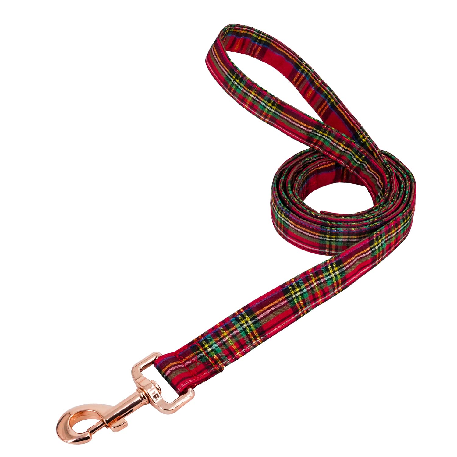 Tunkoo Dog Leash Christmas Plaid With Soft Comfy Cotton Handle