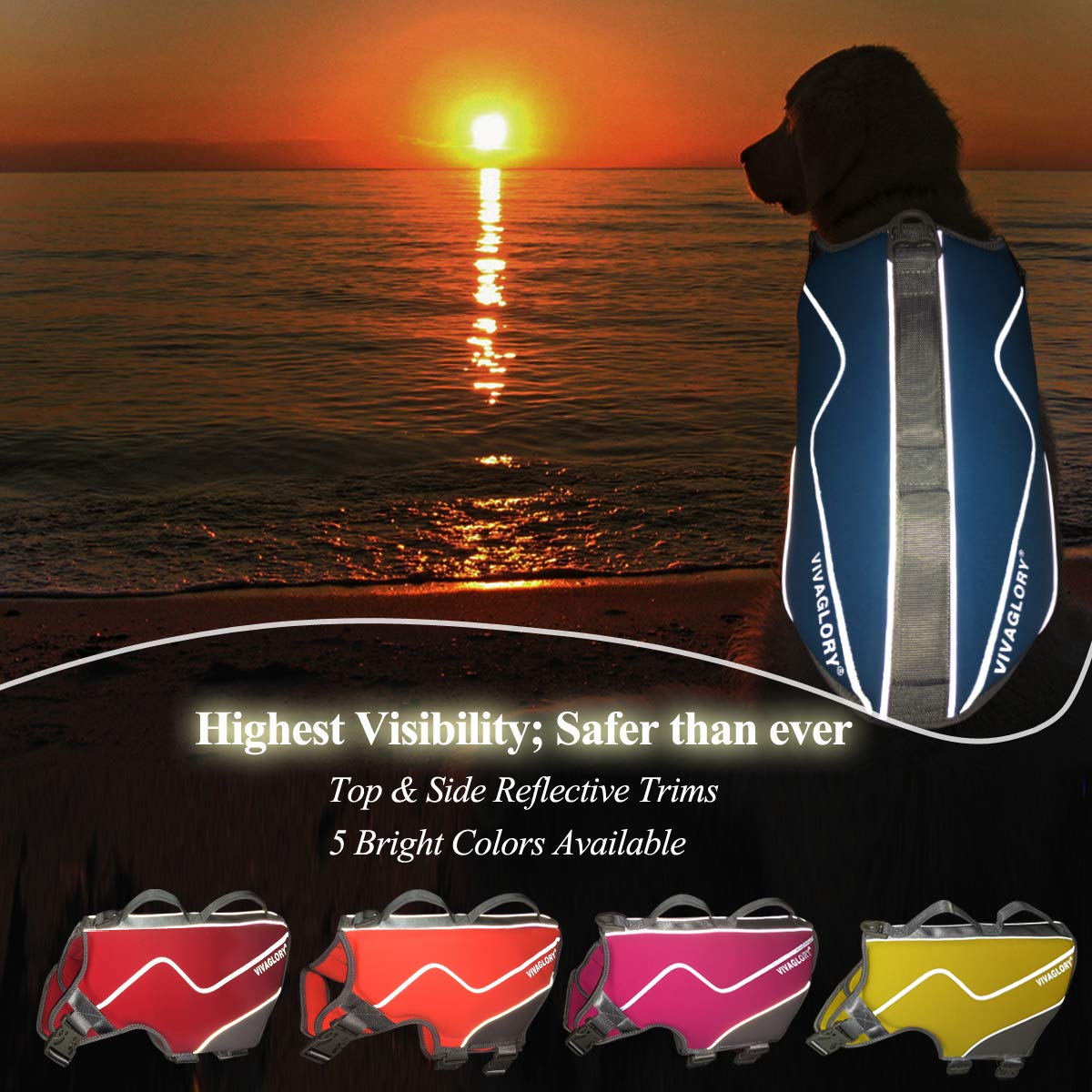 VIVAGLORY Neoprene Dog Life Jacket, Lightweight & Buoyant, Size L (26-29in), Blue, Model: schwimmweste hund