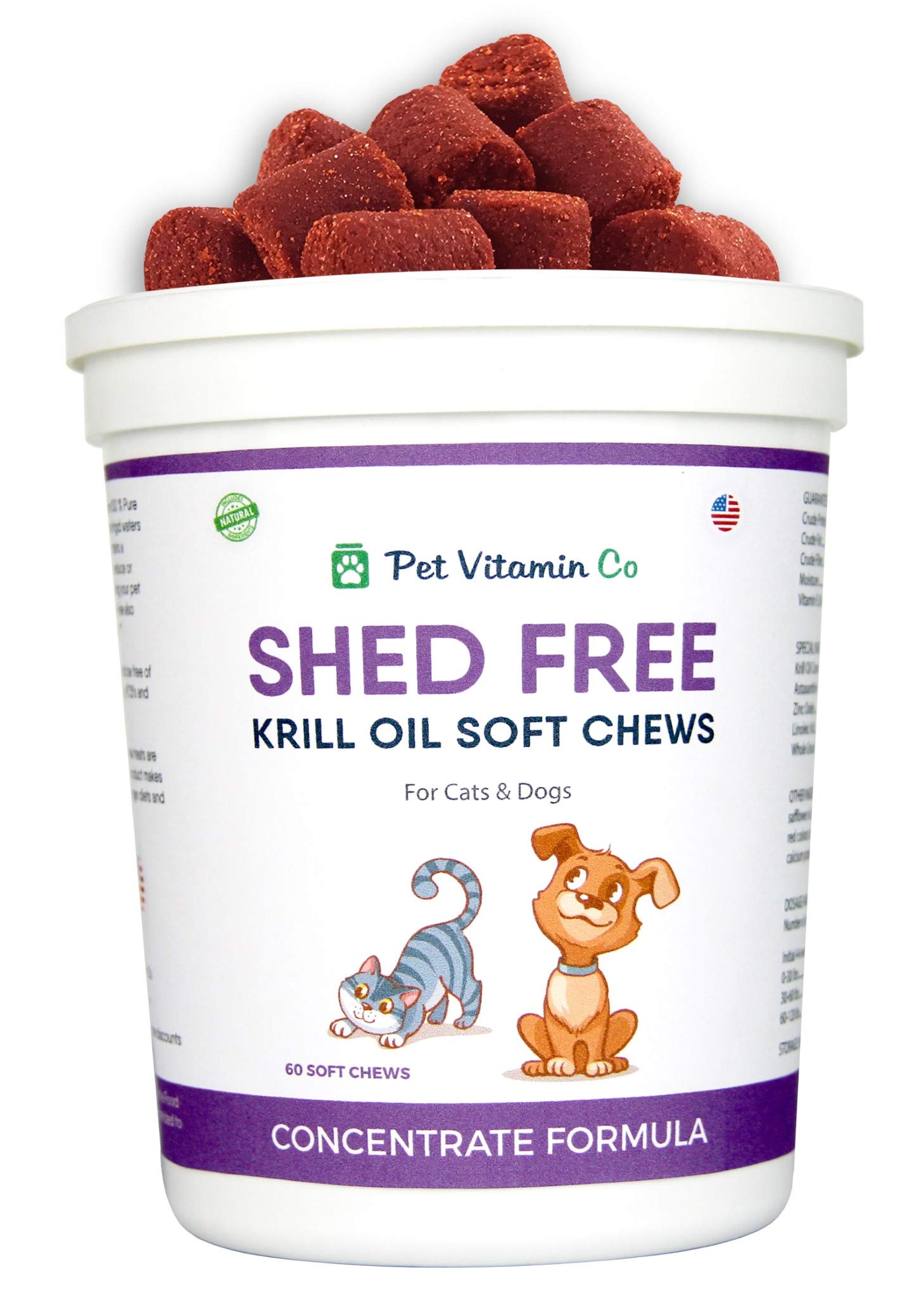 Pet Vitamin Co - Krill Oil Shed-Free Soft Chews for Dogs - Reduce Shedding & Itching - Rich in Omega 3 & Antioxidants - Improves
