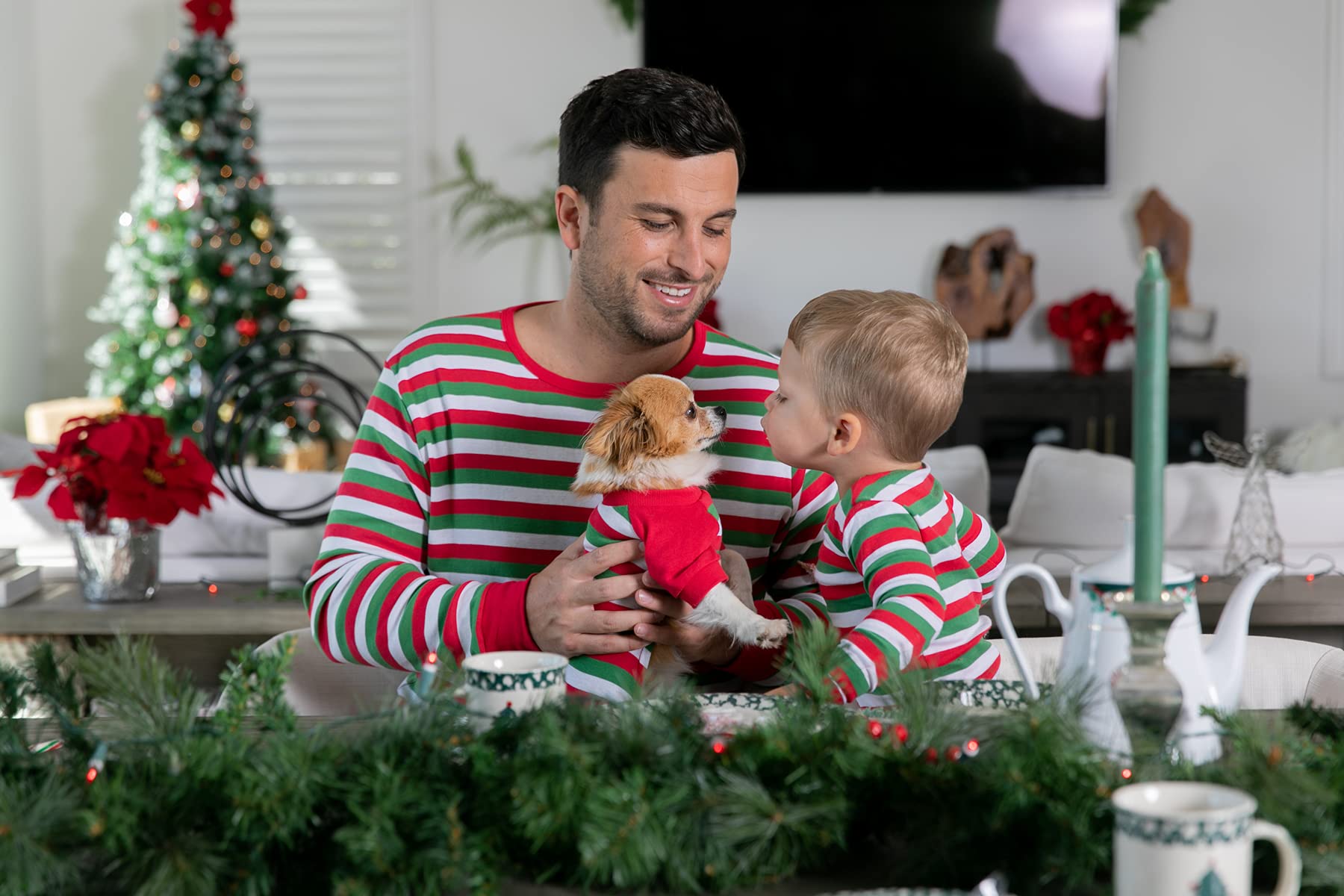 Leveret Matching Dog Pajamas Christmas Pjs 100% Cotton Red/White/Green Size Large