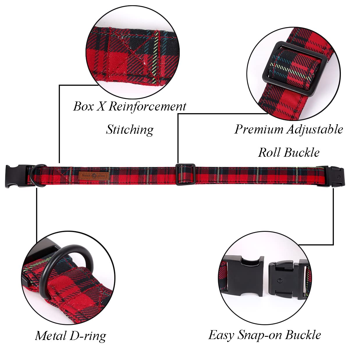 Lionet Paws Christmas Dog Collar With Bowtie, Dog Bowtie Collar With Metal Buckle For Dogs, Adjustable Comfortable Dog Collar Girl Boy Gift, M, Neck 13.5-22 In