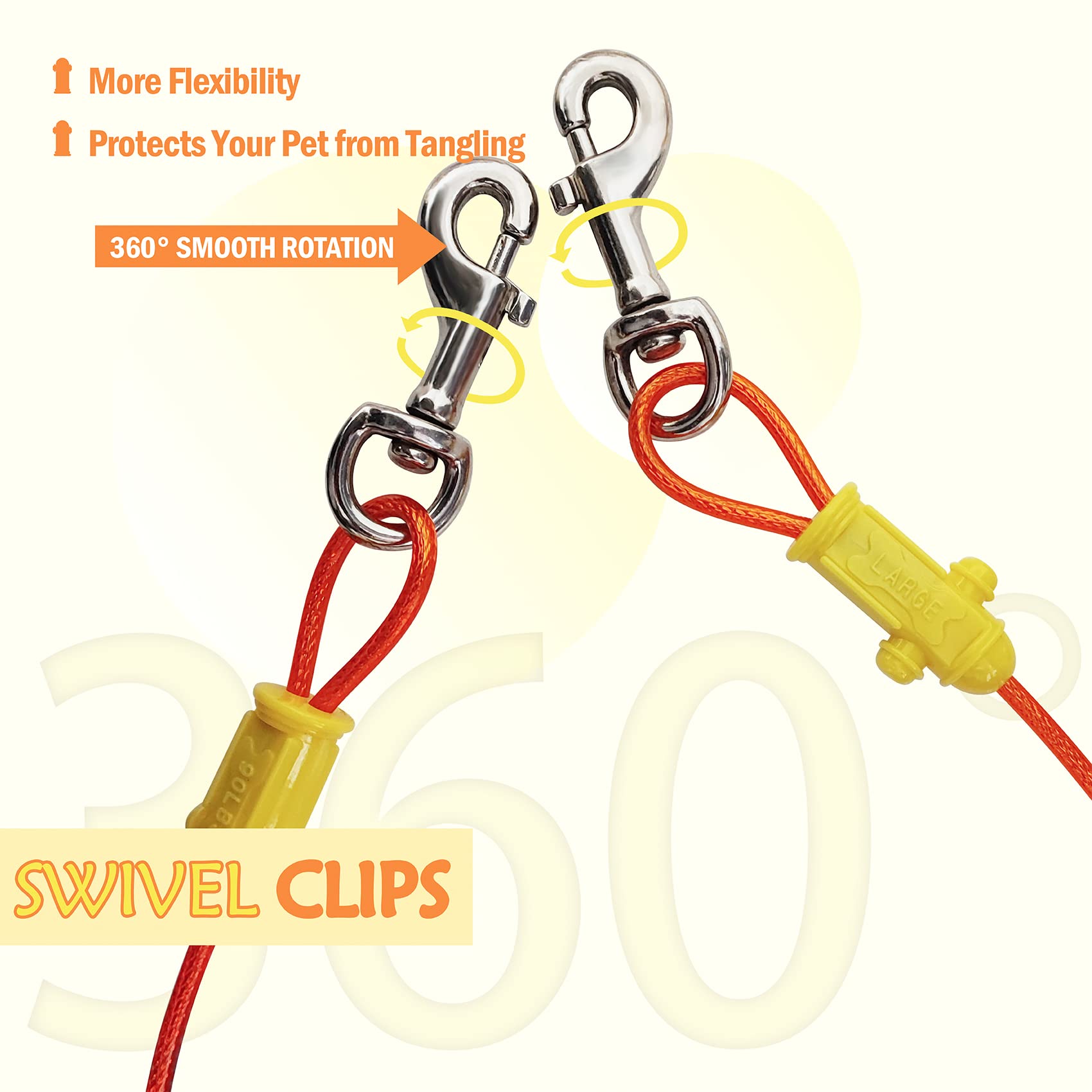 Petest Reflective Tie Out Cable with Crimp Cover for Large Dogs Up to 90 Pounds, 40 Feet