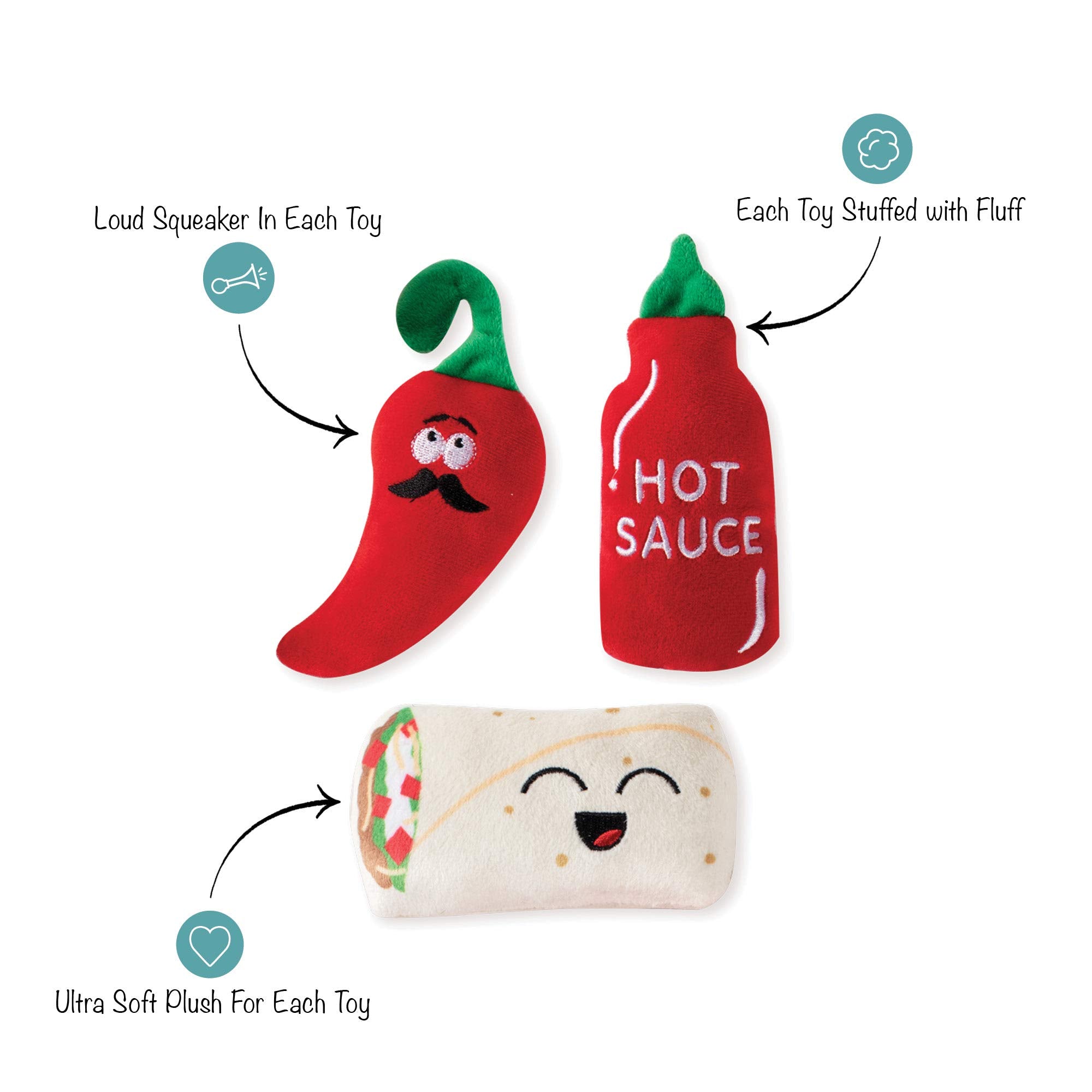 Fringe Studio Squeaker Pet Toy Set, Set of 3, Hot & Spicy (289435)
