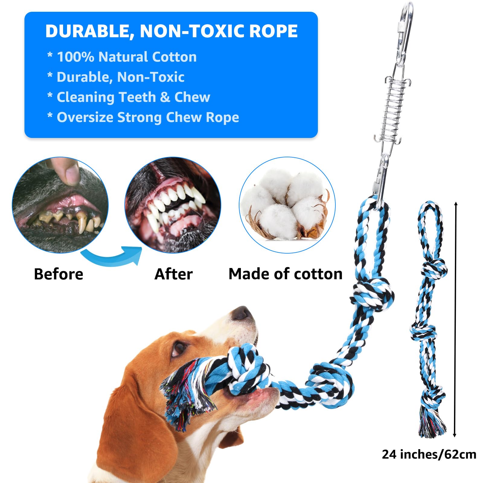 LOOBANI Dog Spring Pole Toy for Pitbull, Outdoor Durable Hanging Rope Tug Toys for Exercise & Muscle Building & Bite Training, I