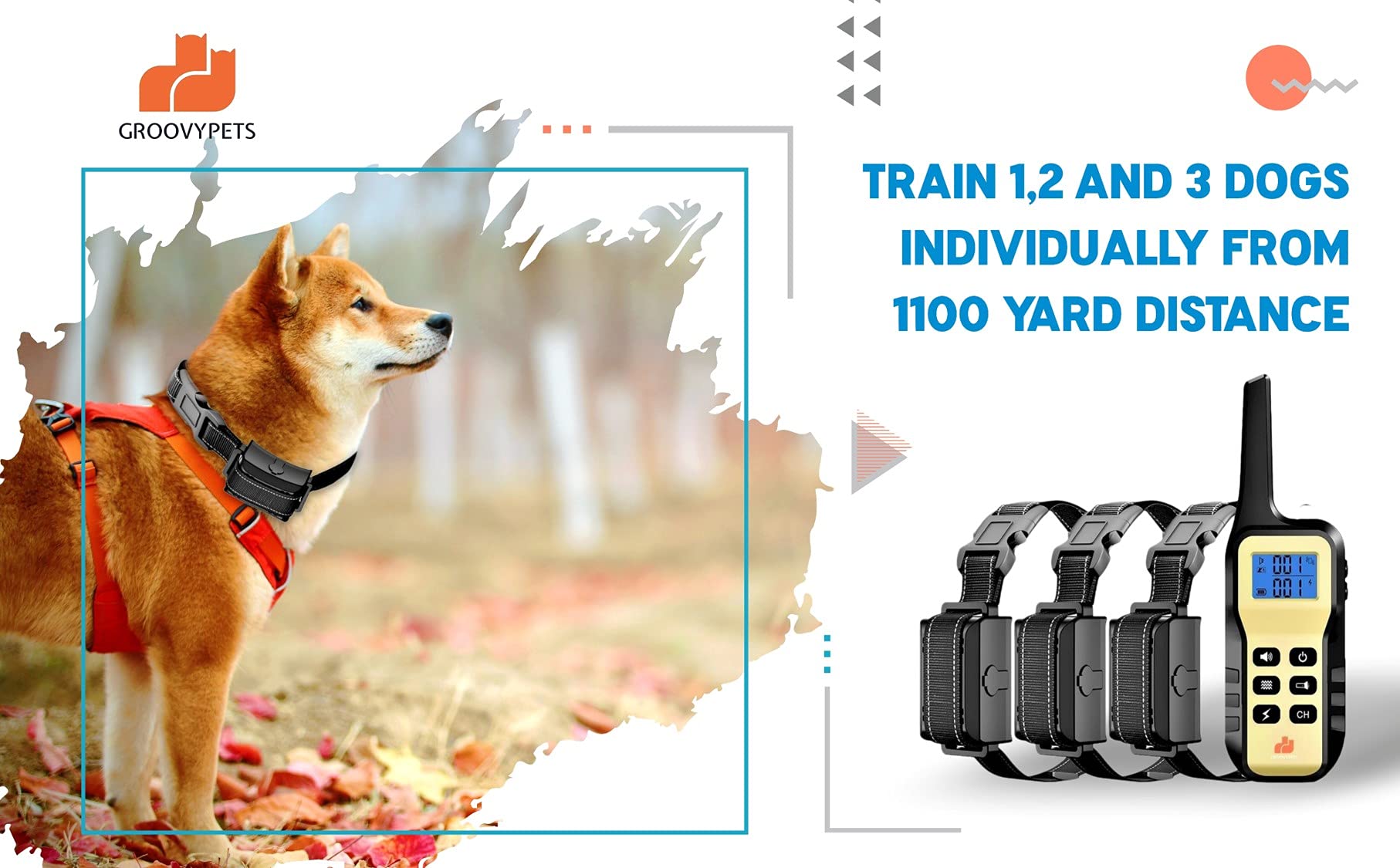 Groovypets 1100 Yd Remote Dog Training Shock Collar With Auto Anti Bark,100 Levels Of Adjustable Static Stimulation And Vibration For Small Medium Large Dogs (2-Dog Set)