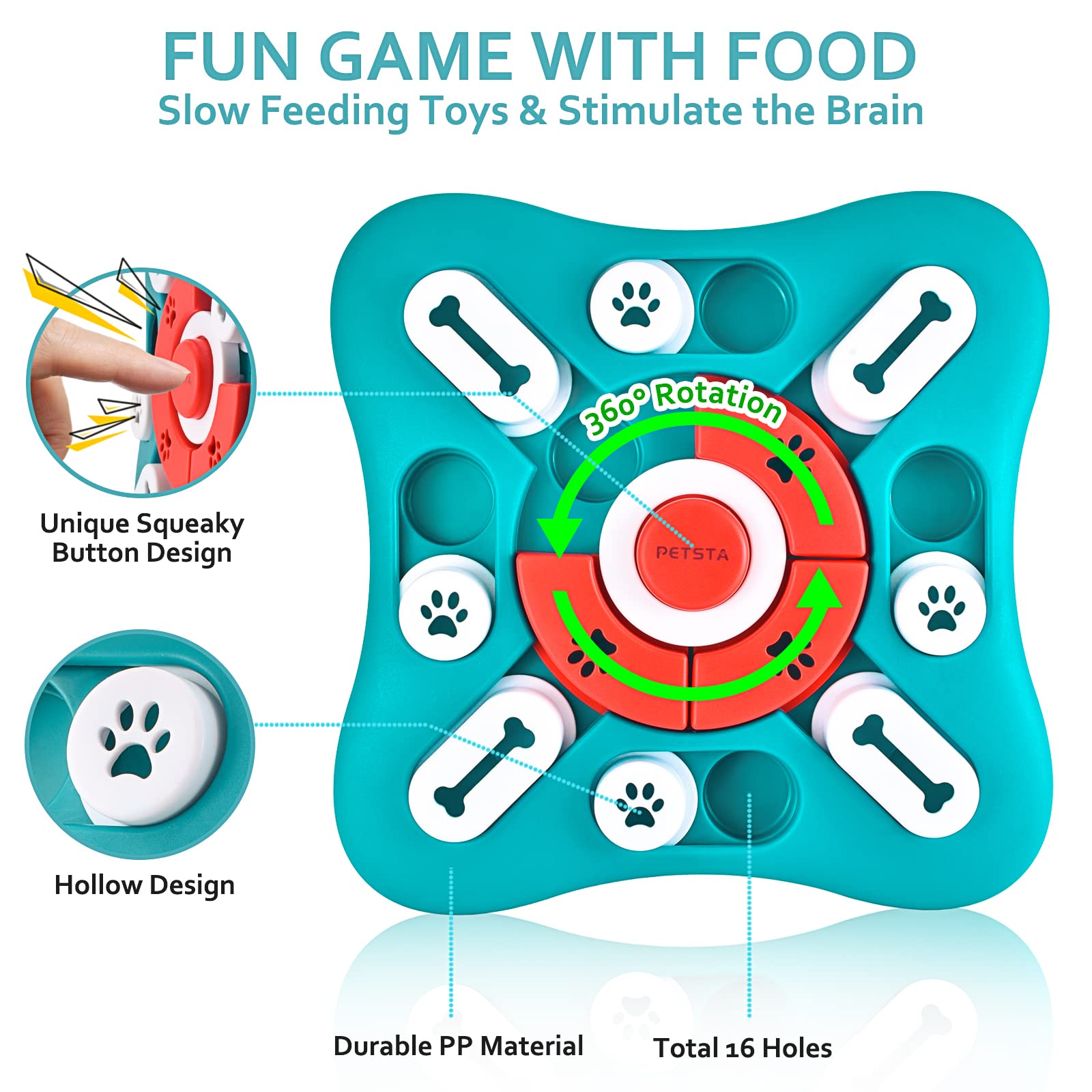 Dog Puzzle Toys, Squeaky Treat Dispensing Dog Enrichment Toys for IQ Training and Brain Stimulation, Interactive Mentally Stimul