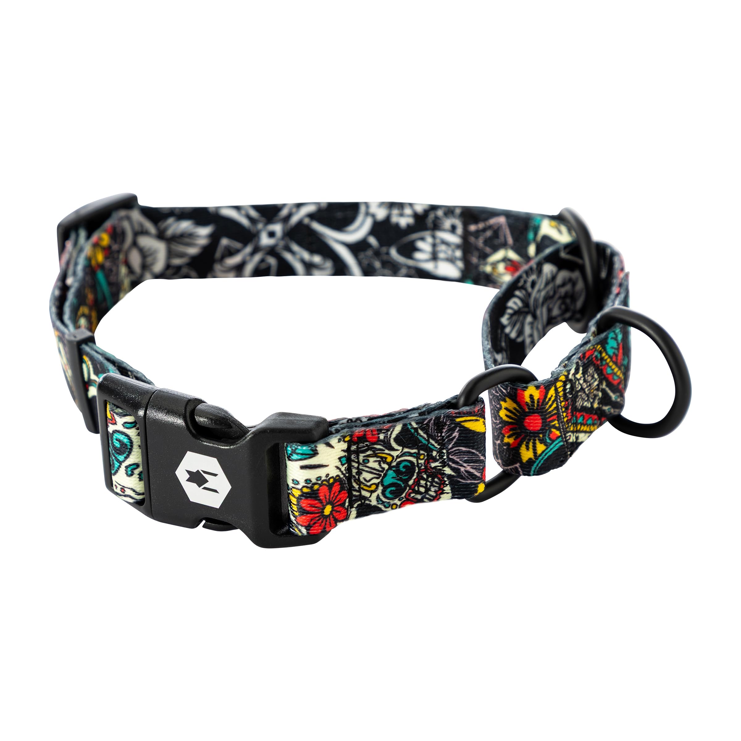 Wolfgang Heavy Duty Martingale Dog Collar With Quick Release Nylon Buckle For Walking & Training, Losmuertos Print, Small