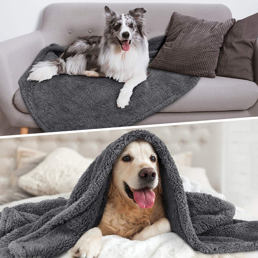 Petami Fluffy Waterproof Dog Blanket For Medium Large Dogs, Soft Warm Pet Sherpa Throw Pee Proof Couch Cover, Reversible Cat Bed Blanket Sofa Protector, Plush Washable Pad (Gray, 29X40)