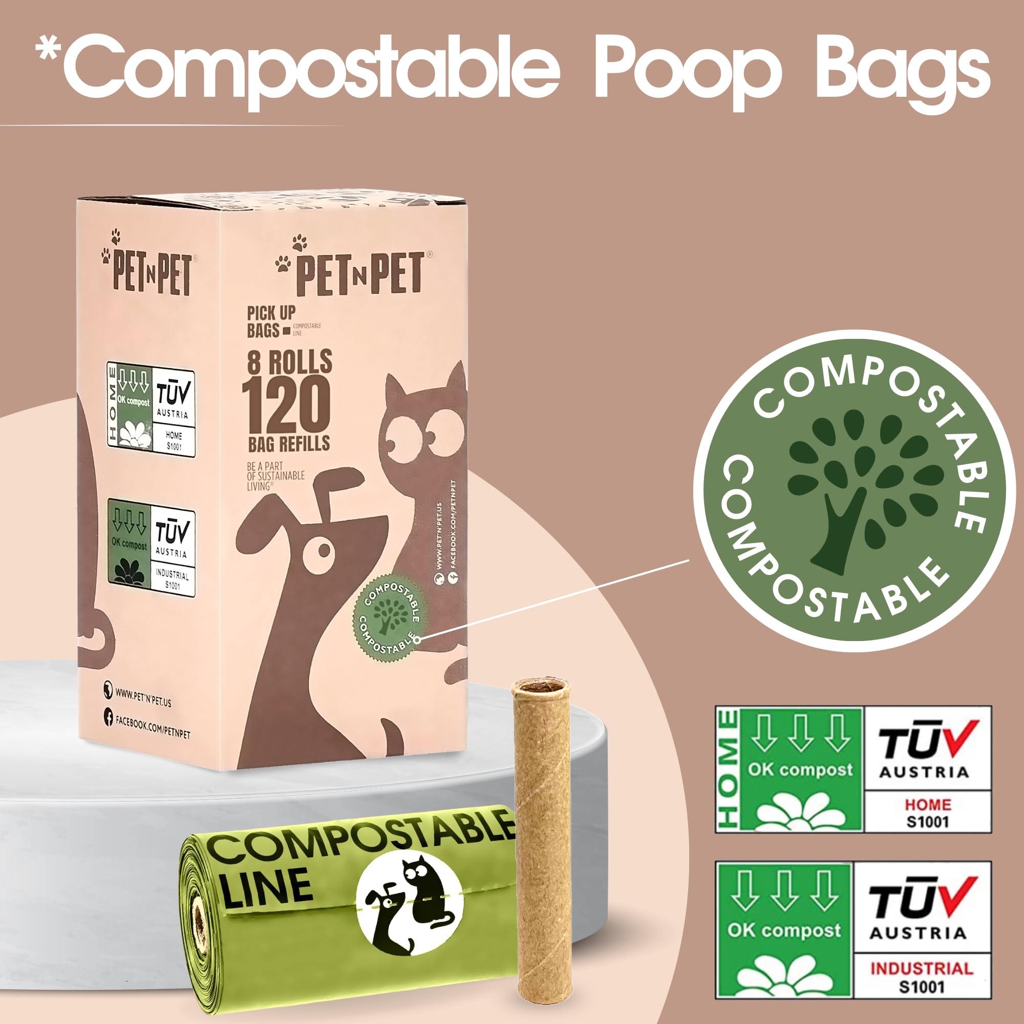 Pet N Pet Poop Bags For Dogs, 120 Counts Compostable Dog Poop Bags Rolls, Dog Bags For Poop, Thick Dog Poop Bag Rolls, Doggy Poop Bags, 100% Leak-Proof Easy To Use Pet Poop Bags