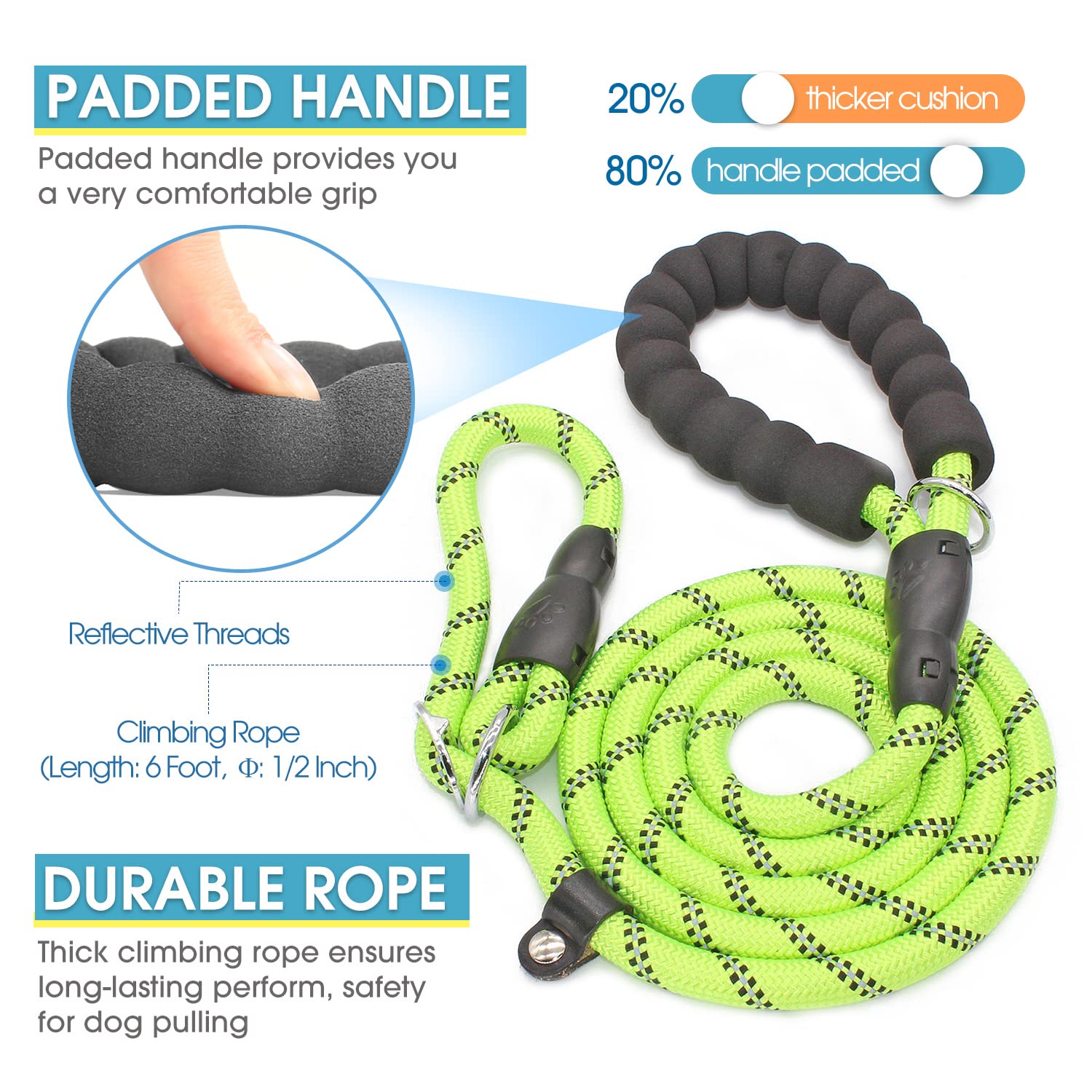 BAAPET 6 Feet Slip Lead Dog Leash - Anti-Choking, Durable Nylon, Comfortable Padded Handle, Green, for Large, Medium, Small Dogs