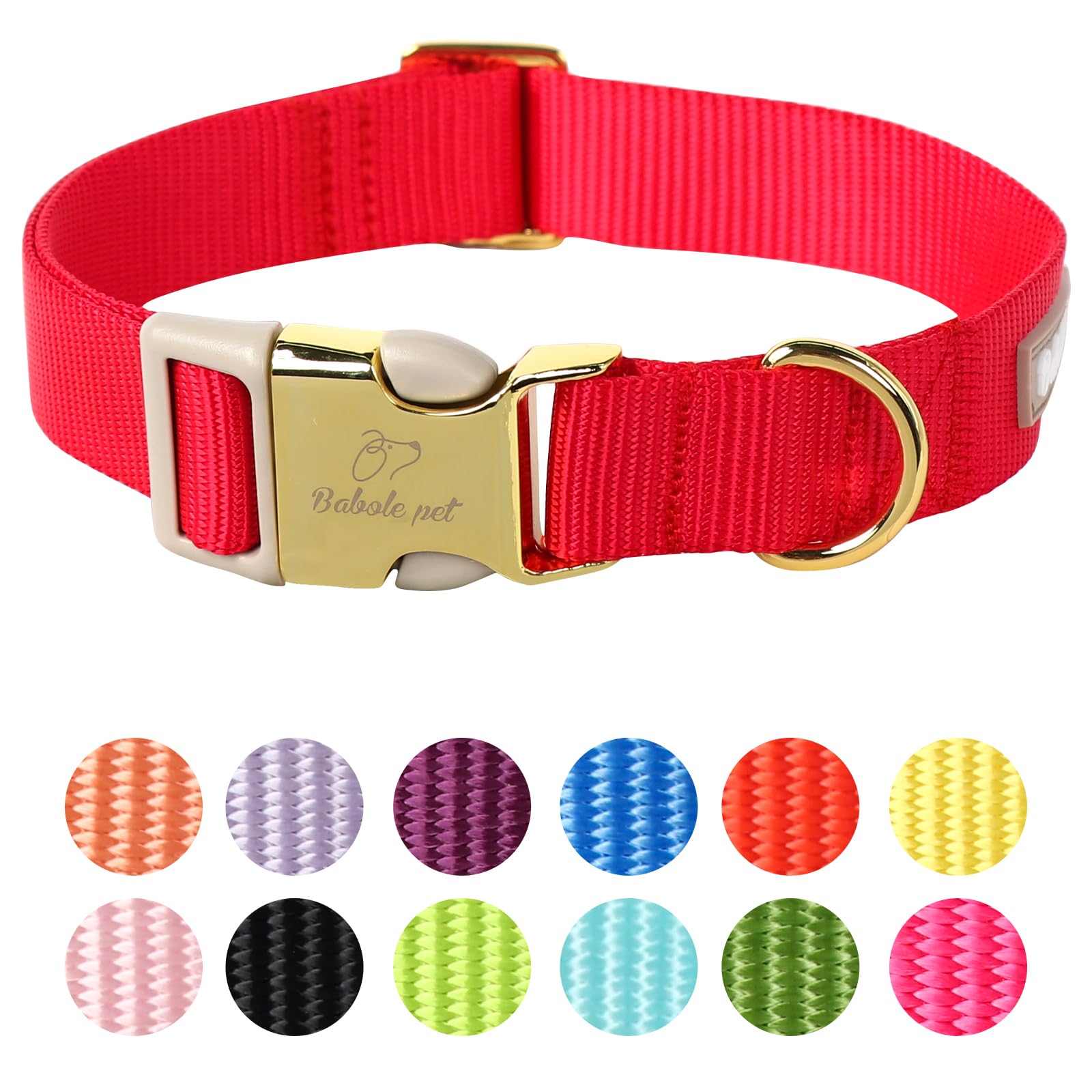 Babole Pet Nylon Dog Collar - Adjustable Burgundy Red Soft Webbing Dog Collars For Small Medium Large Dogs Boy Girl Puppy Collar