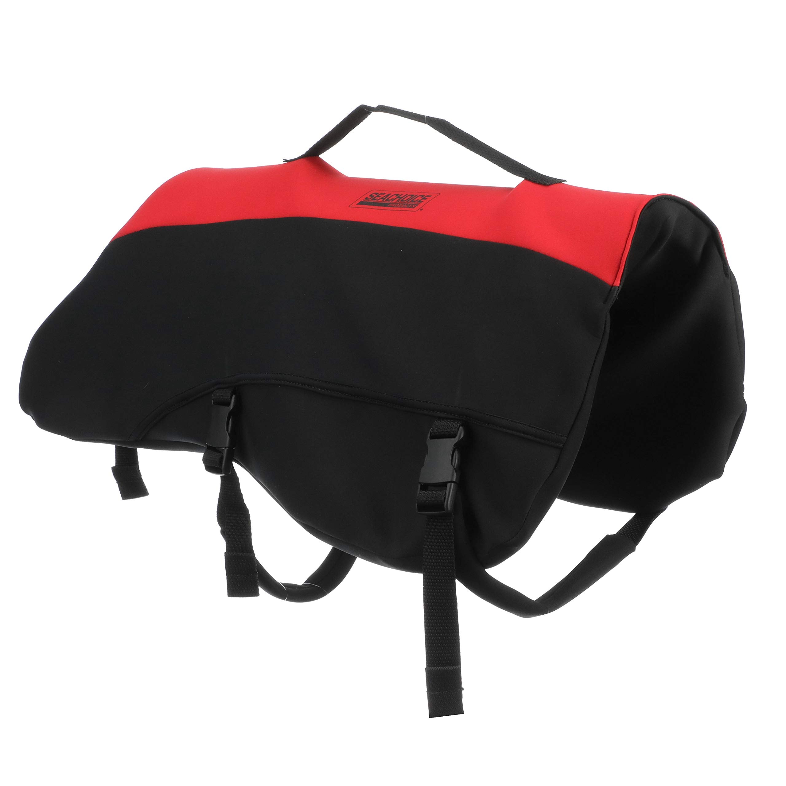 Seachoice Dog Life Vest, Adjustable Life Jacket For Dogs, W/Grab Handle, Red And Black, Size Xl, Over 90 Lbs.