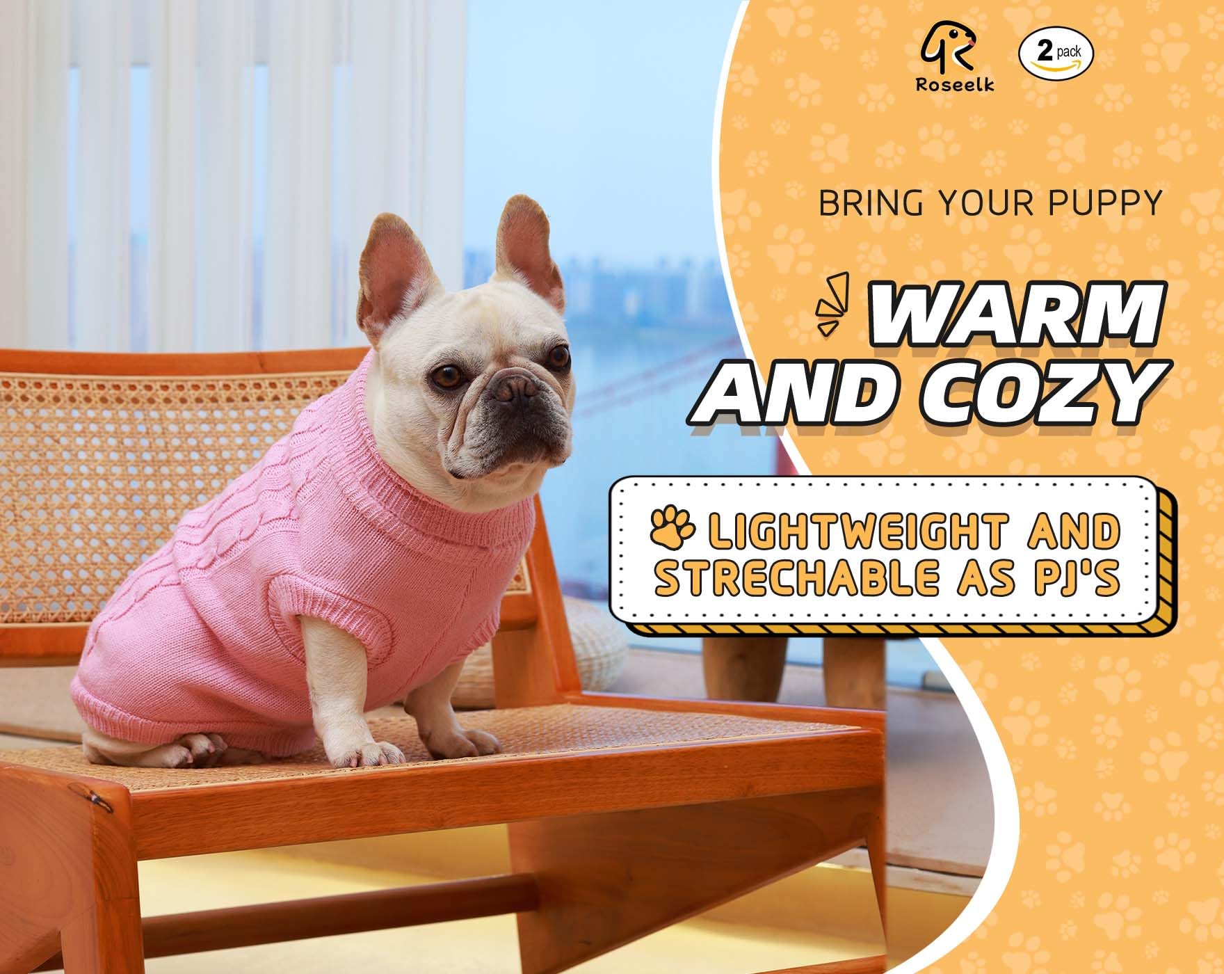 Roseelk 2 Pack Dog Sweaters For Small Dogs - Puppy Medium Warm Clothes In Winter, Turtleneck Pullover Design For Boy Girl Pet, Doggie, Cat, Kitten Chihuahua Bulldog Pug Beagles (M, Pink, Beige)