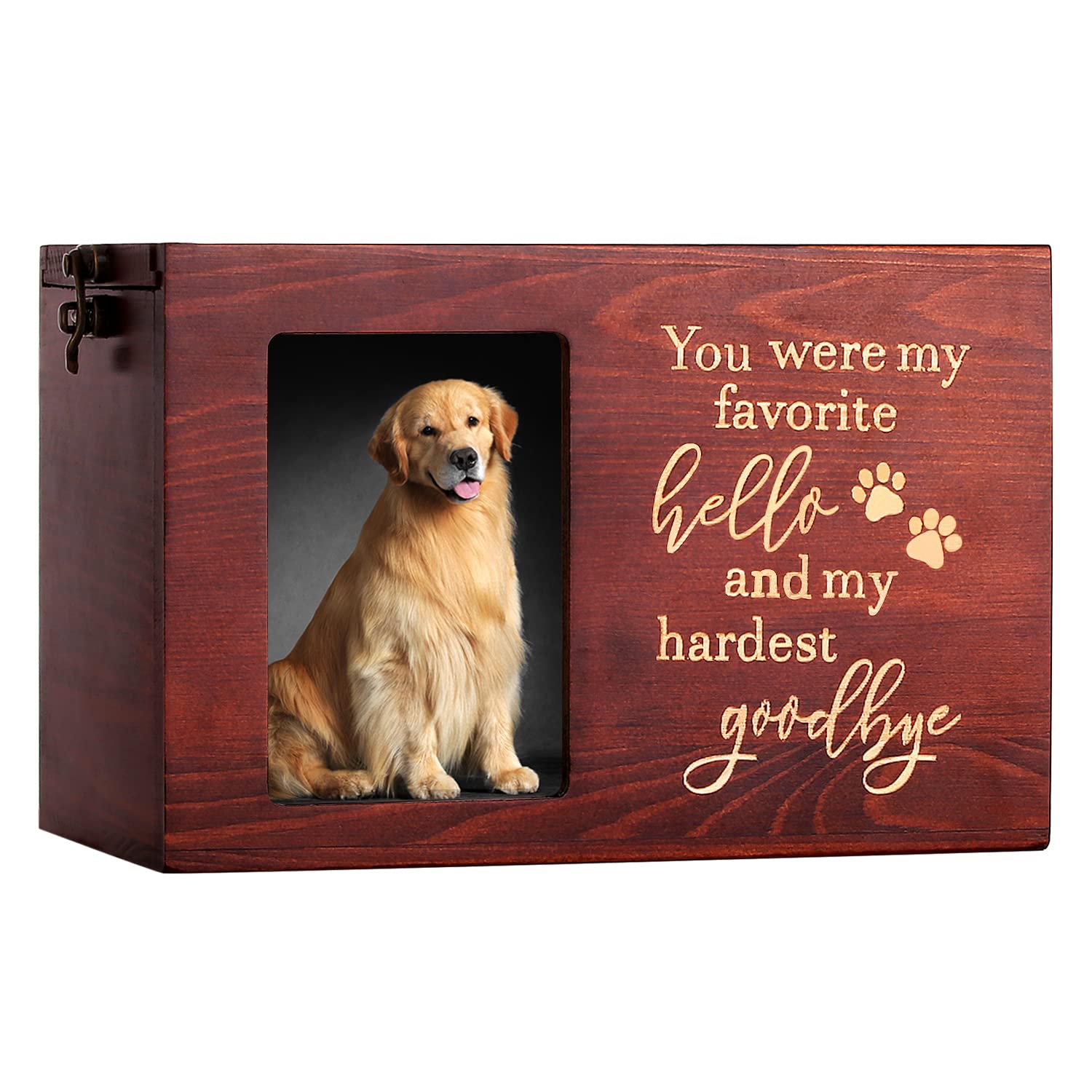 Pet Memorial Urns For Dog Or Cat Ashes, Large Wooden Funeral Cremation Urns With Photo Frame, Memorial Keepsake Memory Box With 