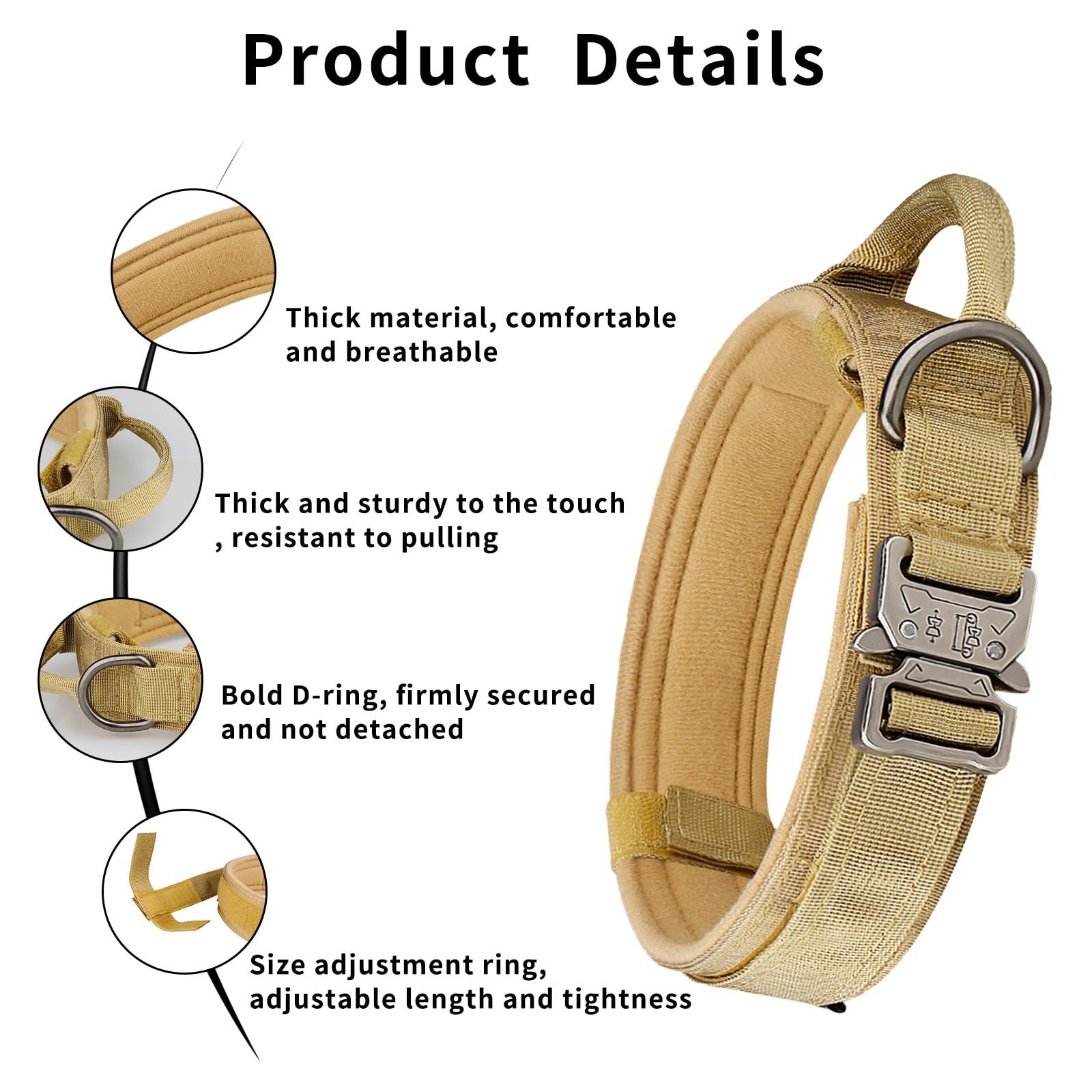 Tactical Dog Collar, Adjustable Nylon Dog Collar With Control Handle,Tactical Collar With Metal Buckle For Medium And Large Dogs