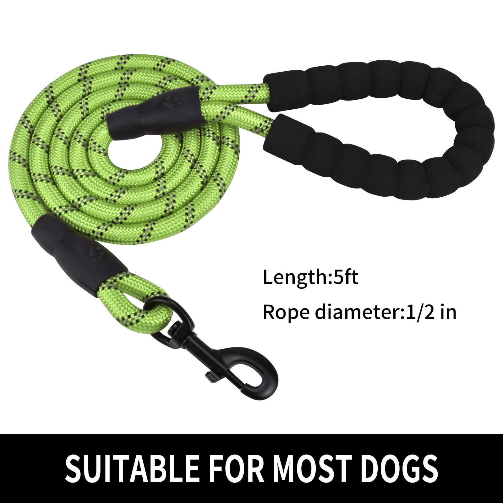 Panykoo 5 Ft Strong Pet Dog Leash With Highly Reflective Threads,360-Degree No Tangles And Comfortable Padded Handle,Suitable For Small,Medium And Large Dogsds