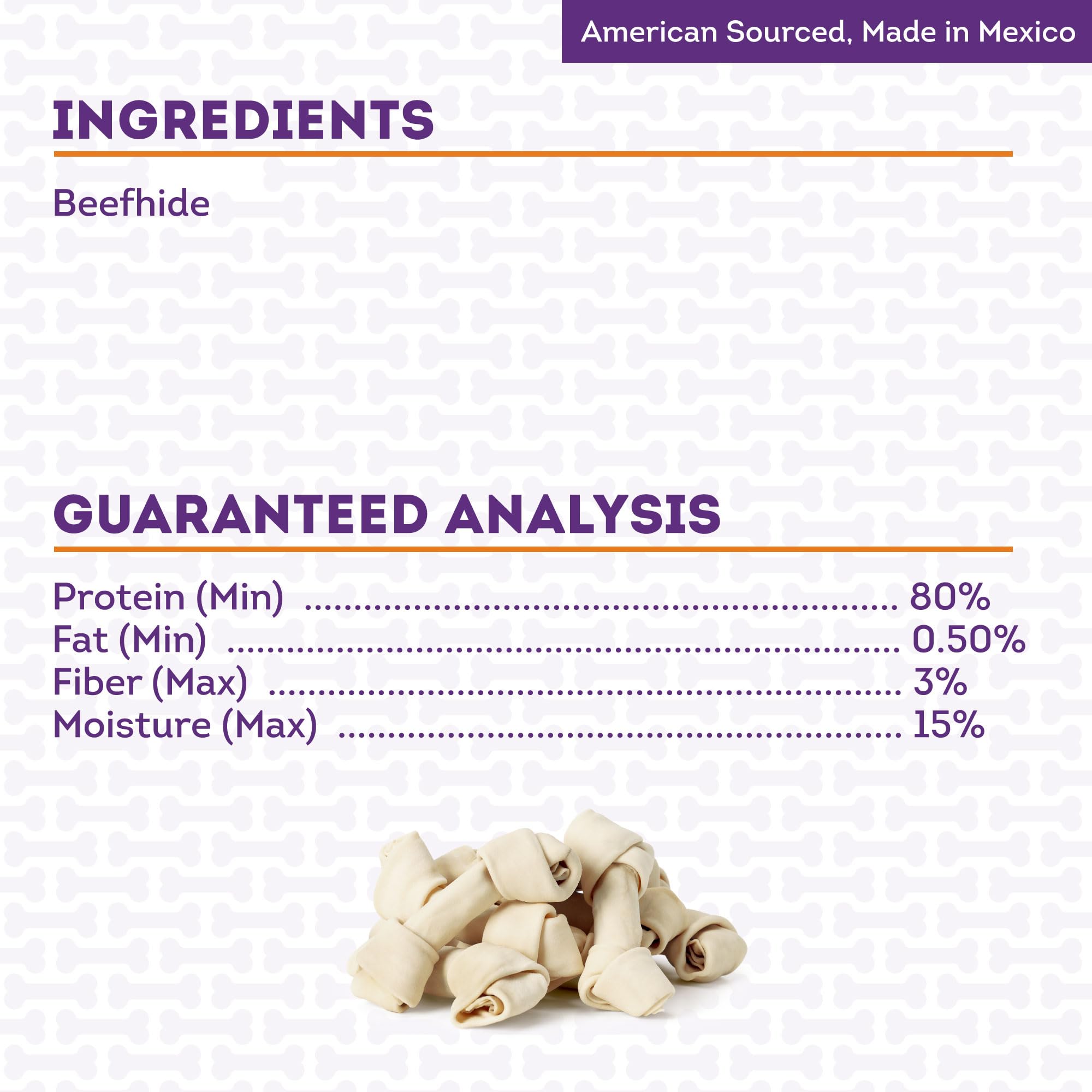 Treatly American Sourced Beefhide Bones 6-7 Dog Chew Treats - Natural Flavor, 3 Count/1 Pack