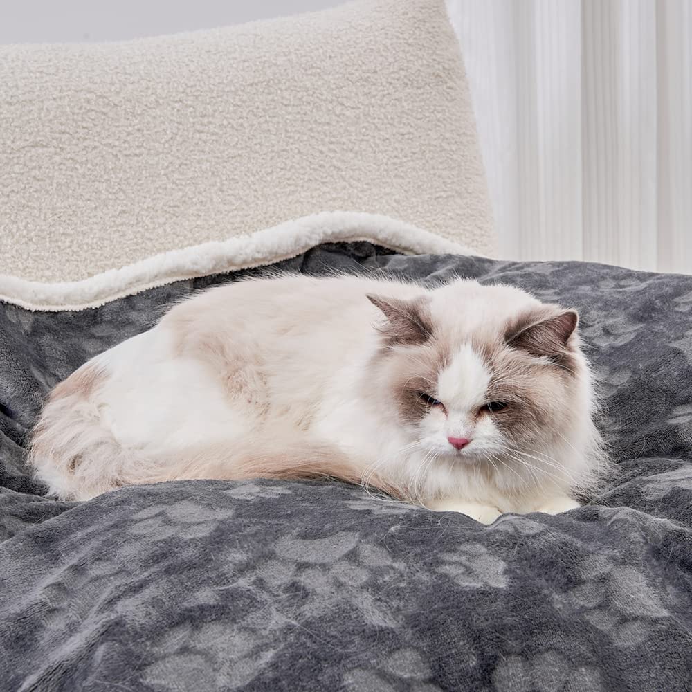 Qeils Pet Blankets For Cats - Waterproof Cat Blanket Washable - Sherpa Fleece Puppy Blanket, Soft Plush Reversible Throw Protector For Bed Couch Car Sofa, 25'X30', Dark Grey