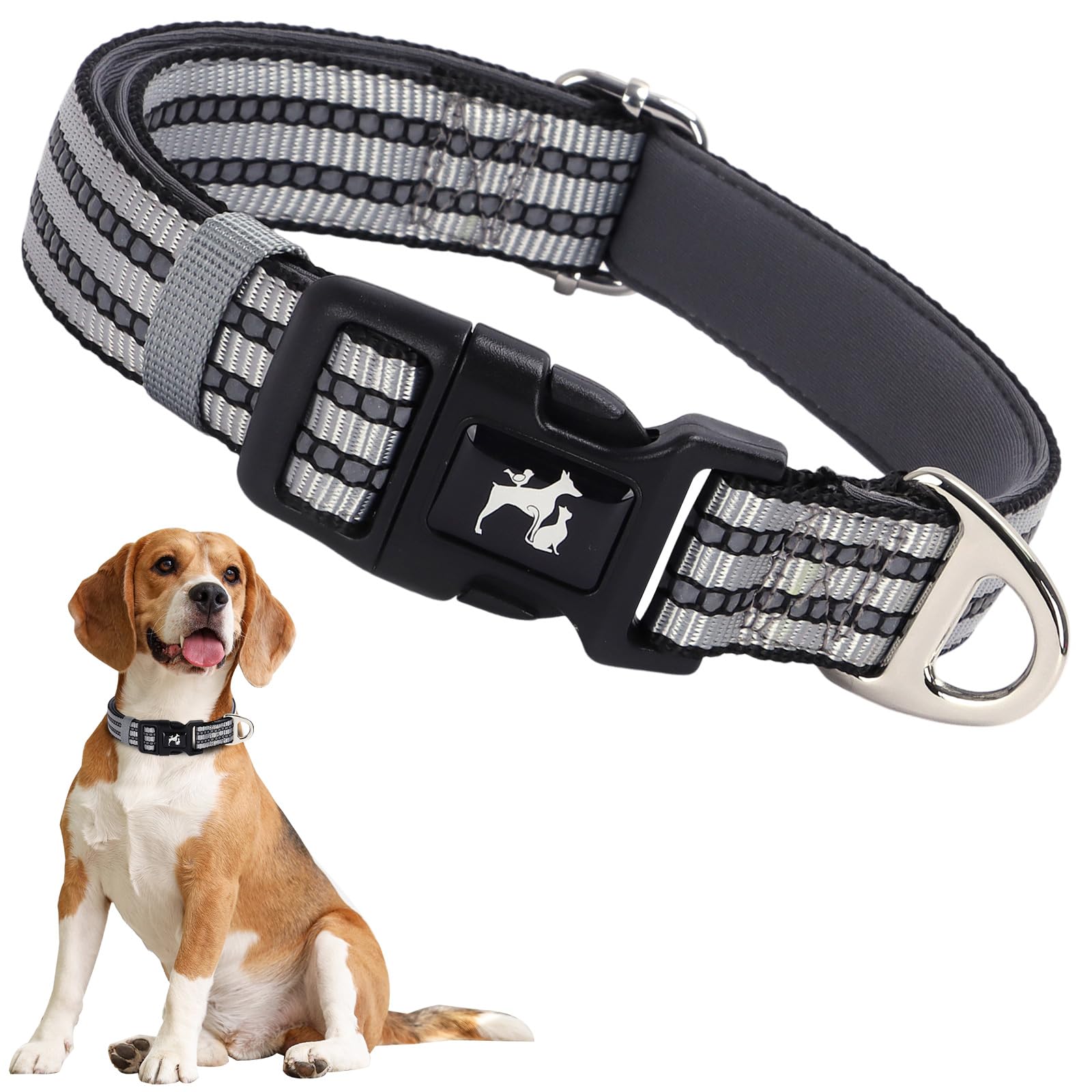 Onefojojo Reflective Dog Collar, Adjustable Soft Neoprene Breathable Quick Release Basic Dog Collars For Medium Large Extra Larg