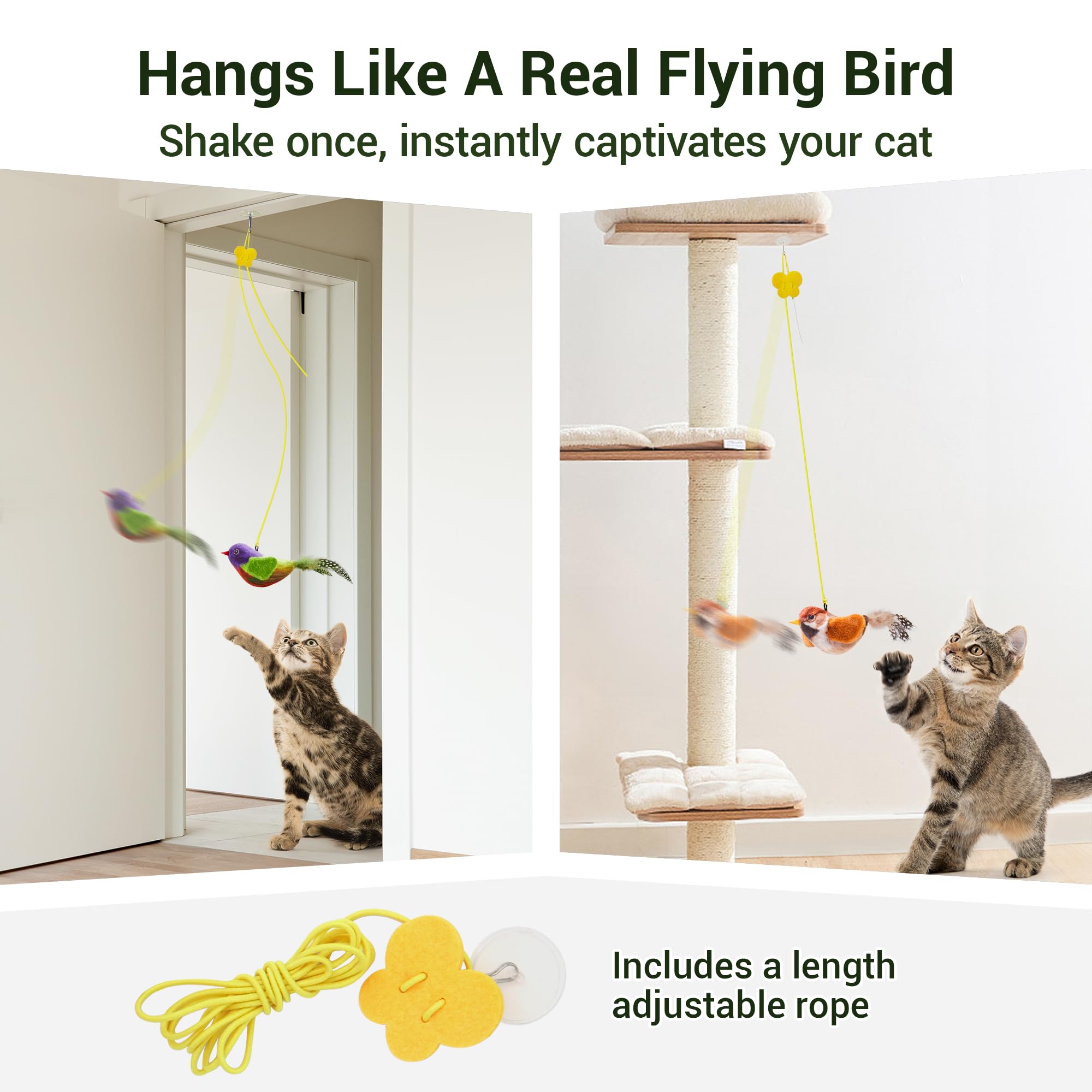 Potaroma Chirping Bird Cat Toys Pack Of 2 Catnip Silvervine, Interactive Lifelike Tweets, Kitty Kitten Indoor Cat Kicker Exercis