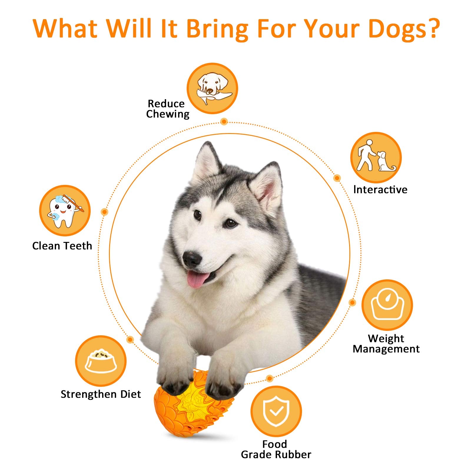 M.C.works Dragon Egg Dog Chew Toy, Indestructible Natural Rubber, Large Size, Orange for Aggressive Chewers, 5.5'' OR