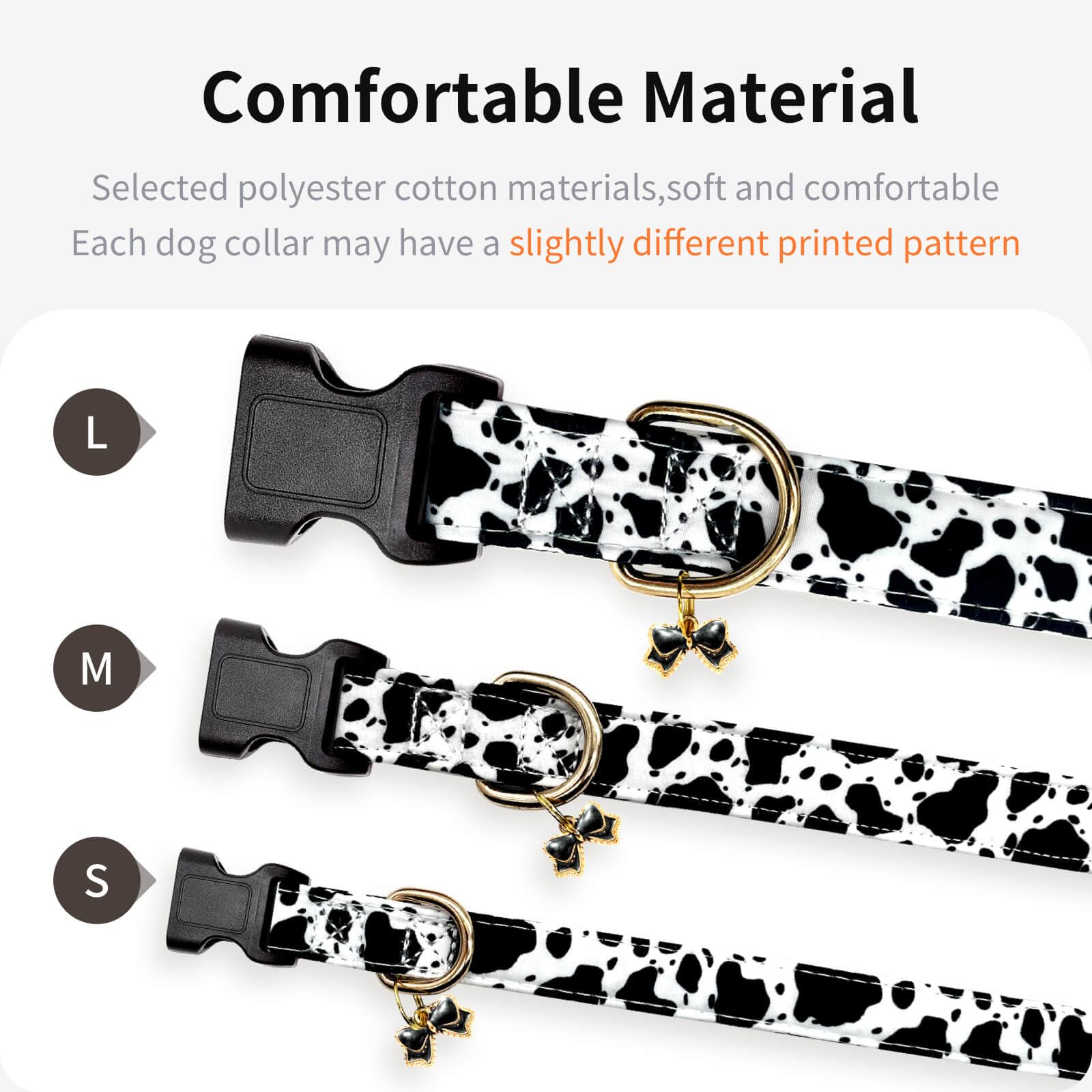 Gelwoo Cotton Dog Collar,Soft and Cute Puppy Collars with Crow Patterned Design for Girl Female Boy Dogs,Adjustable Buckle Pet C