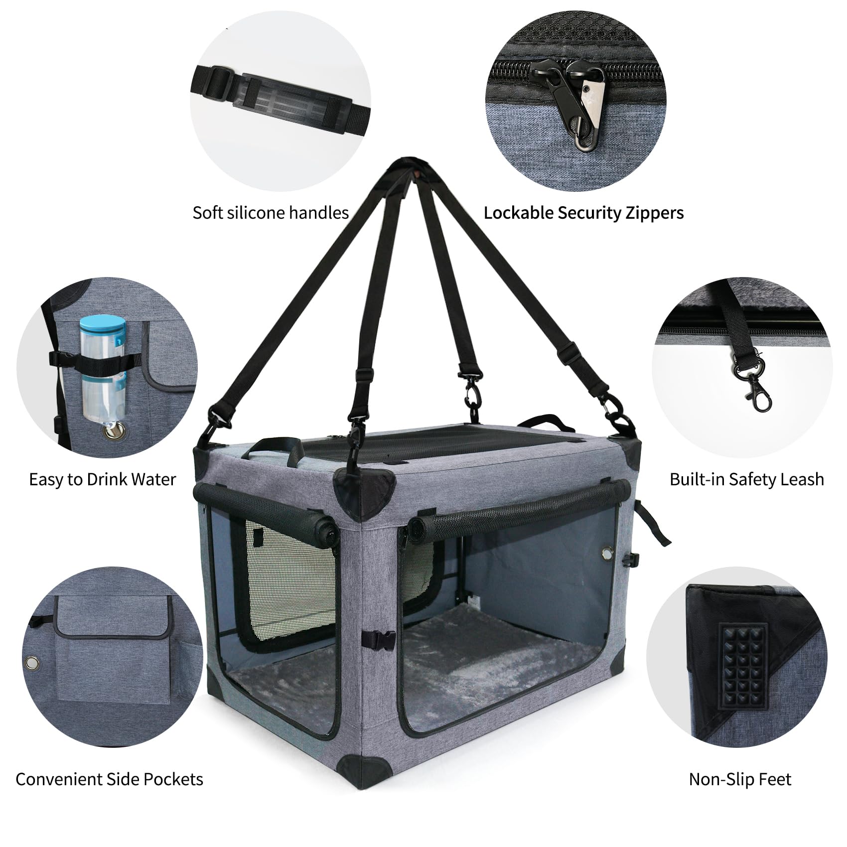 Nezuc Soft Collapsible Dog Crate - 36 Inch Portable Soft Sided Travel Dog Crates For Large Dogs, 4-Door Foldable Dog Carrier, Pe