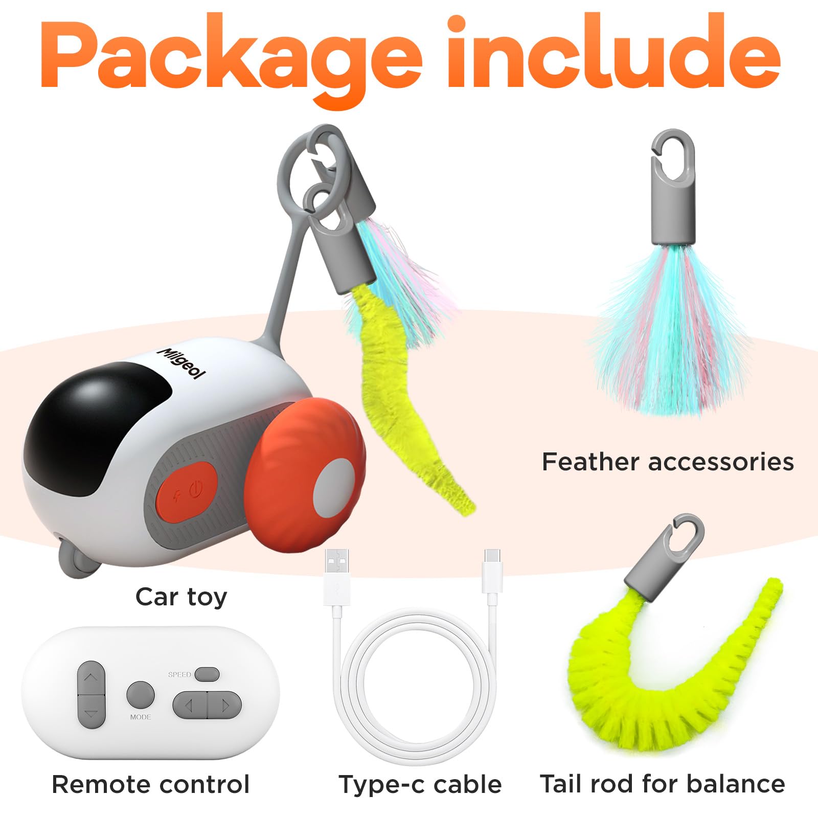 Milgeol Turbo Tail 3.0, Teazys Cat Toy Turbo Tail, Smart Remote Control Electric Interactive Cats Toy, Type-C Rechargeable Turbo