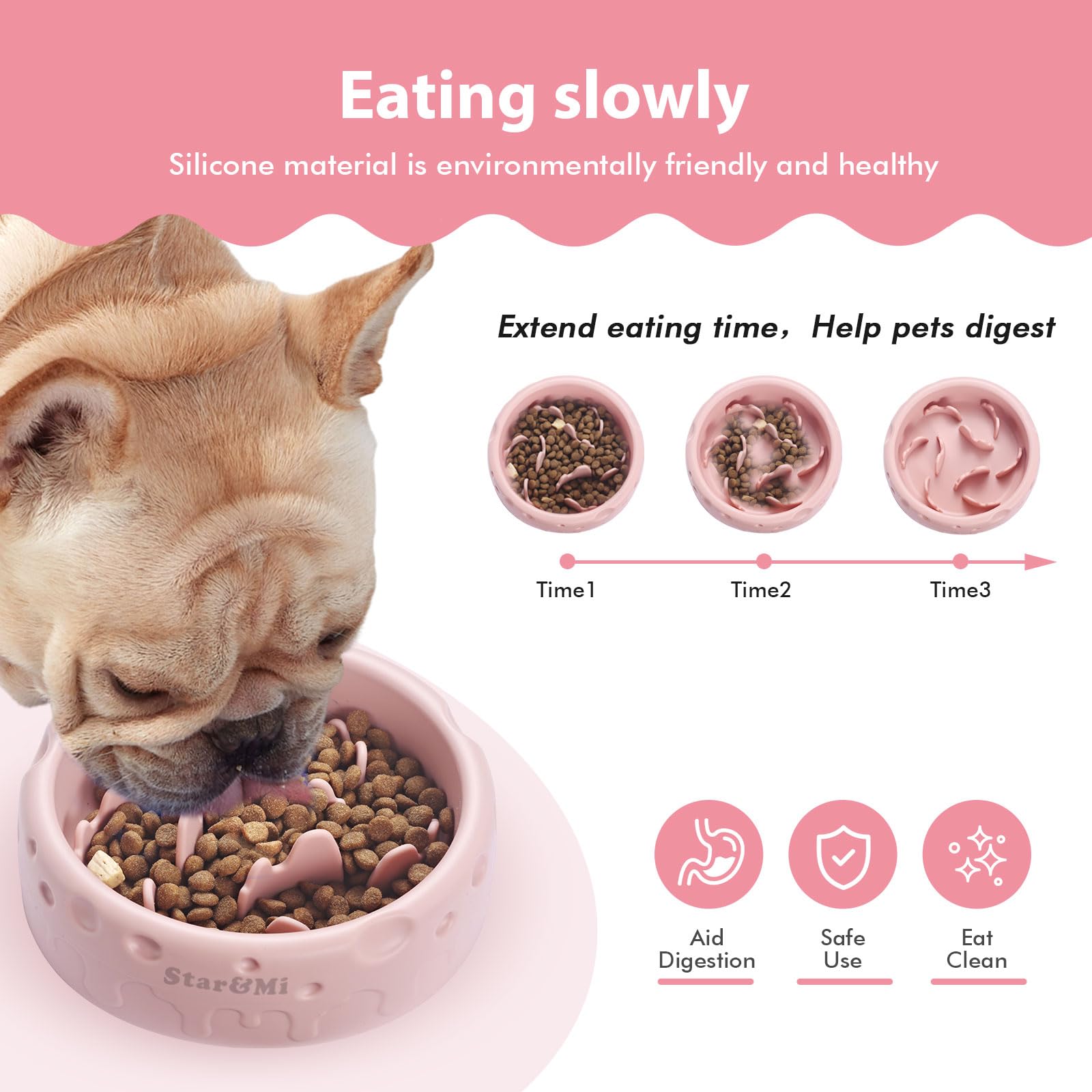 Silicone Slow Feeder Dog Bowls & Cat Bowls, 2 Cups Small Pet Food Bowl with Non-Slip Suction Base, Food-Grade Safe Puzzle Feeder