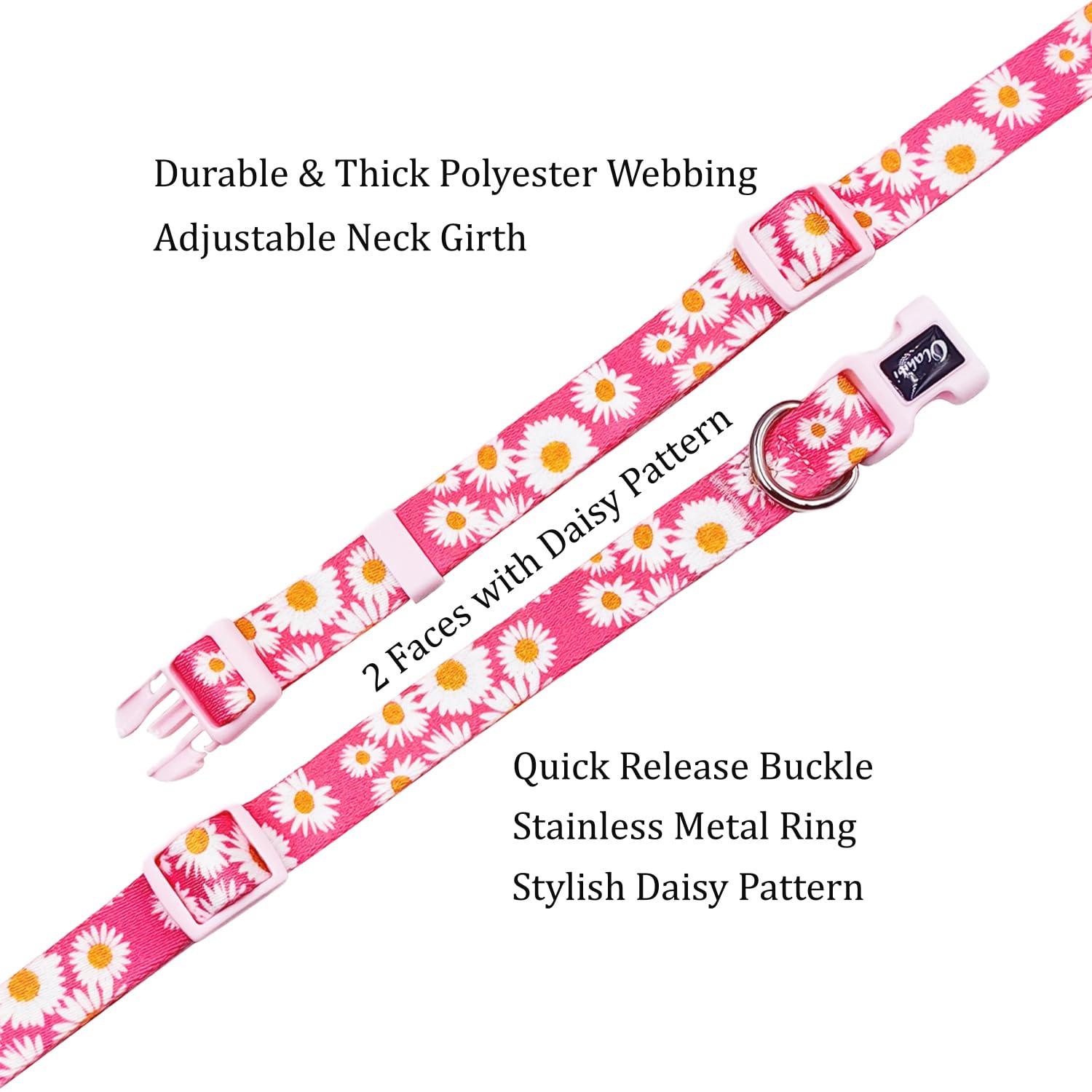 Olahibi Basic Dog Collar, Daisy Floral Pattern, Soft And Durable Polyester Material, Adjustable Length, For Puppy Dogs.(Extra Sm