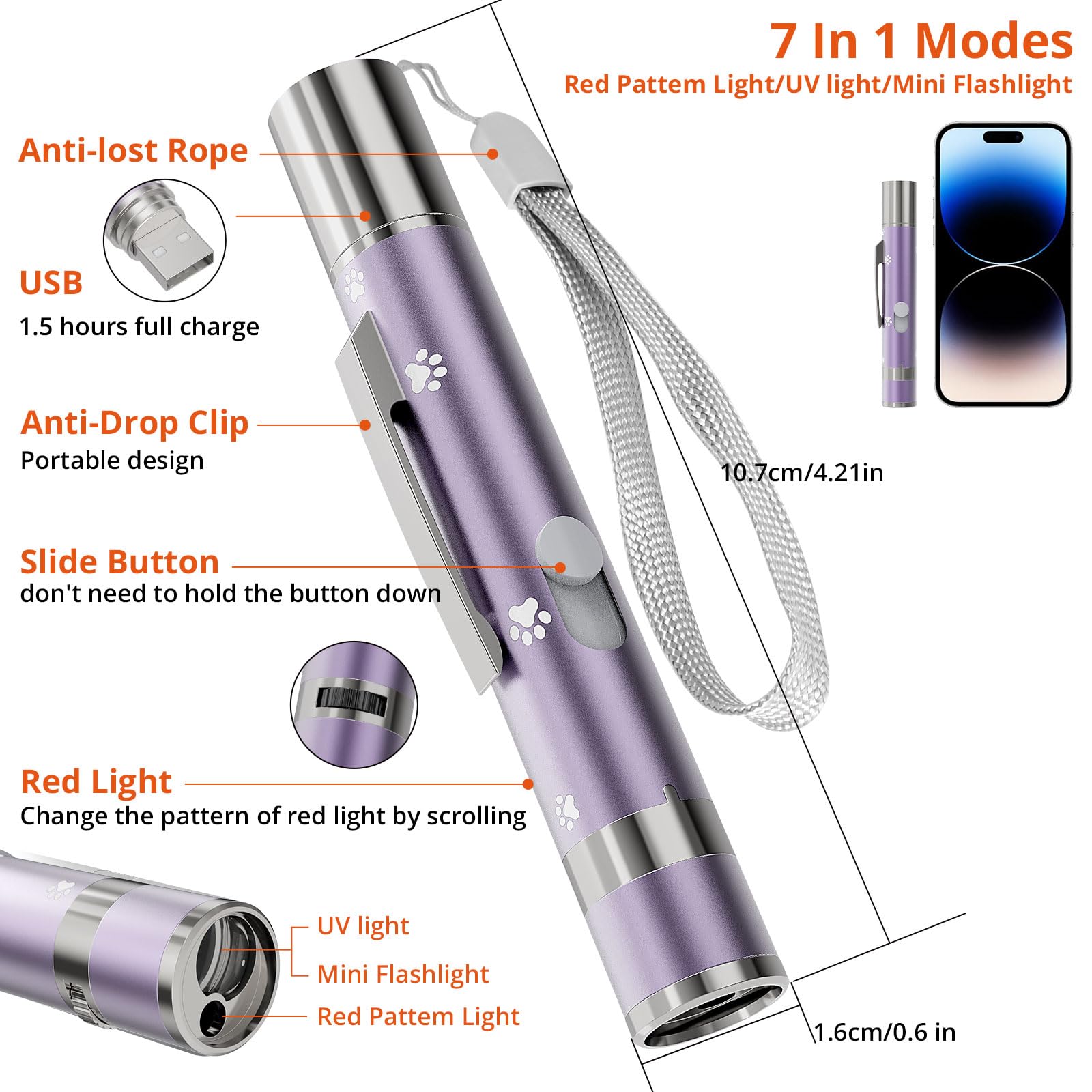 Oumsis 2 Pack Interactive Red Light Pointer - 7 Adjustable Patterns, Rechargeable Interactive Cat Toy For Indoor Cats, Fun Exerc