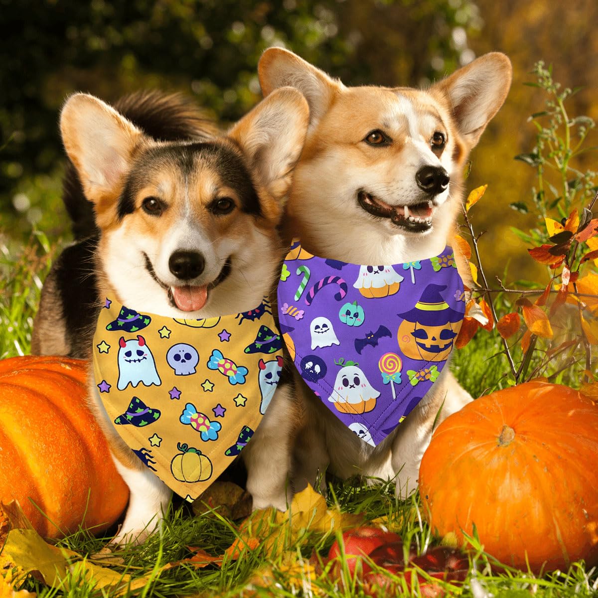 Halloween Dog Bandanas 2 Pack Multiple Adorable Halloween-Themed Patterns, Durable Fabric Halloween Pet Scarf, Suitable For Small, Medium, And Large Breed Dog' Halloween Party Dog Bandana
