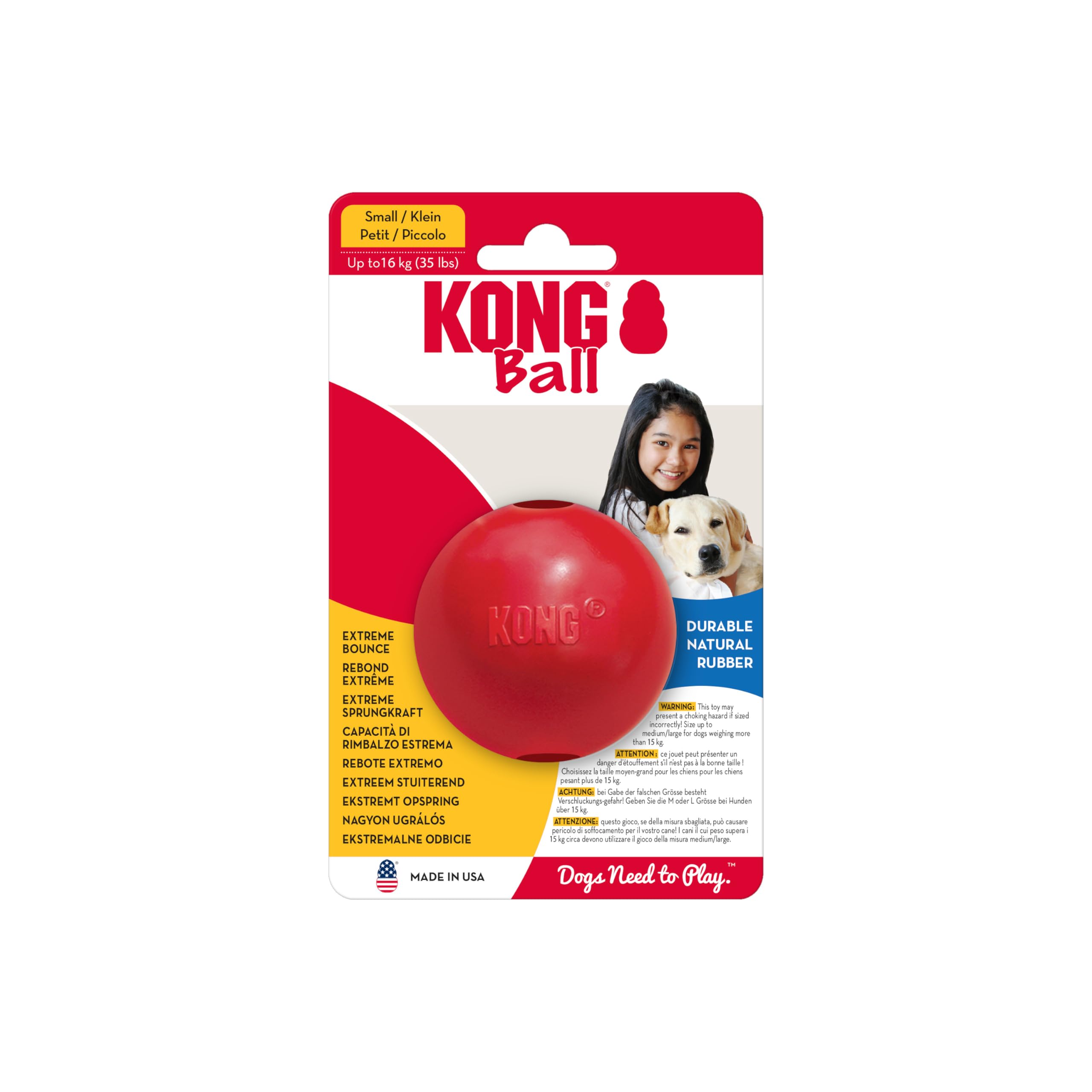 Kong Ball With Hole - Durable Dog Fetch Toy For Training, Interactive Playtime & More - Classic Kong Natural Rubber Ball - Red - For Small Dogs