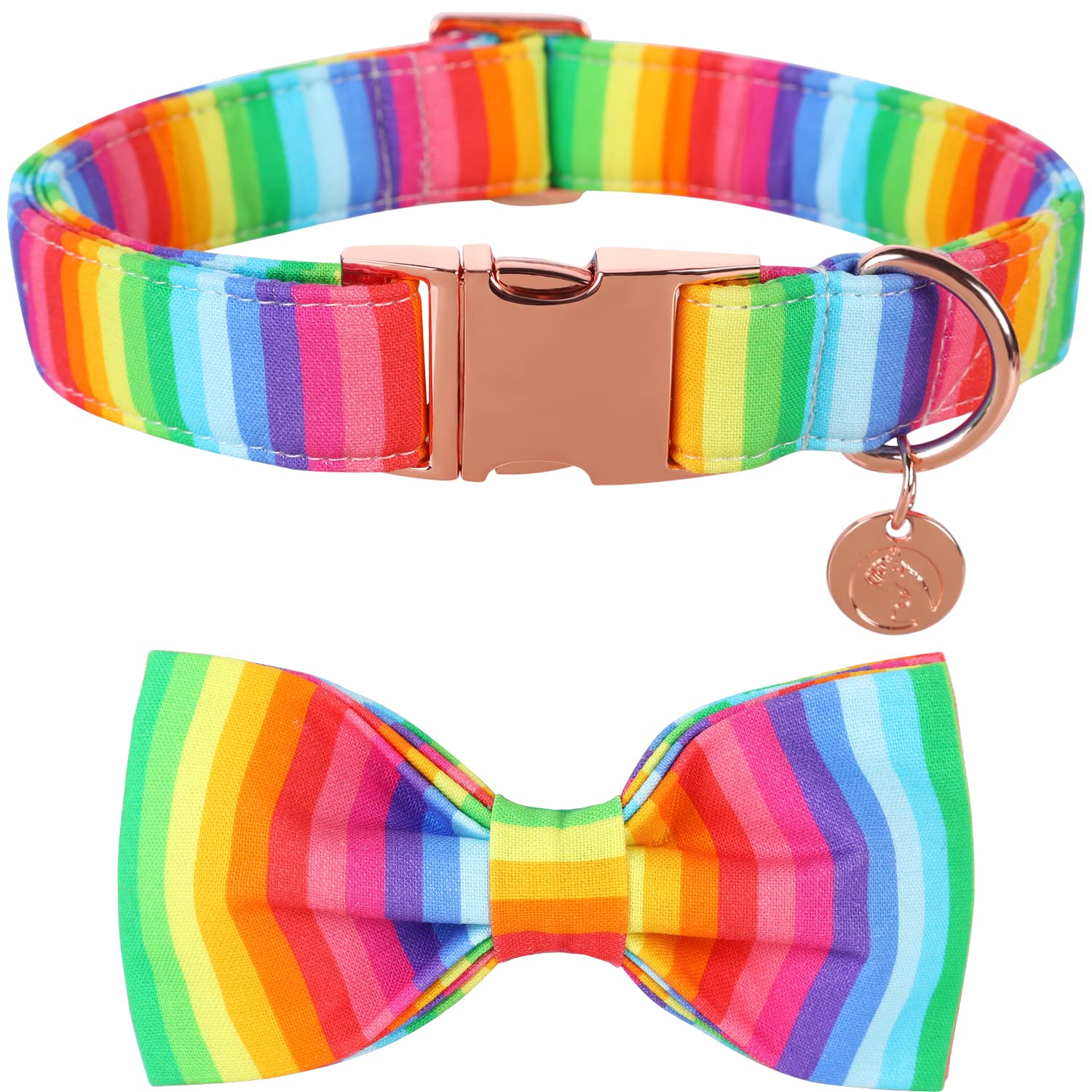 Dogwong Lgbt Cotton Dog Collar And Bow Rainbow Pet Collar, Pride Dog Collar Comfortable And Adjustable Dog Collar For Large Smal