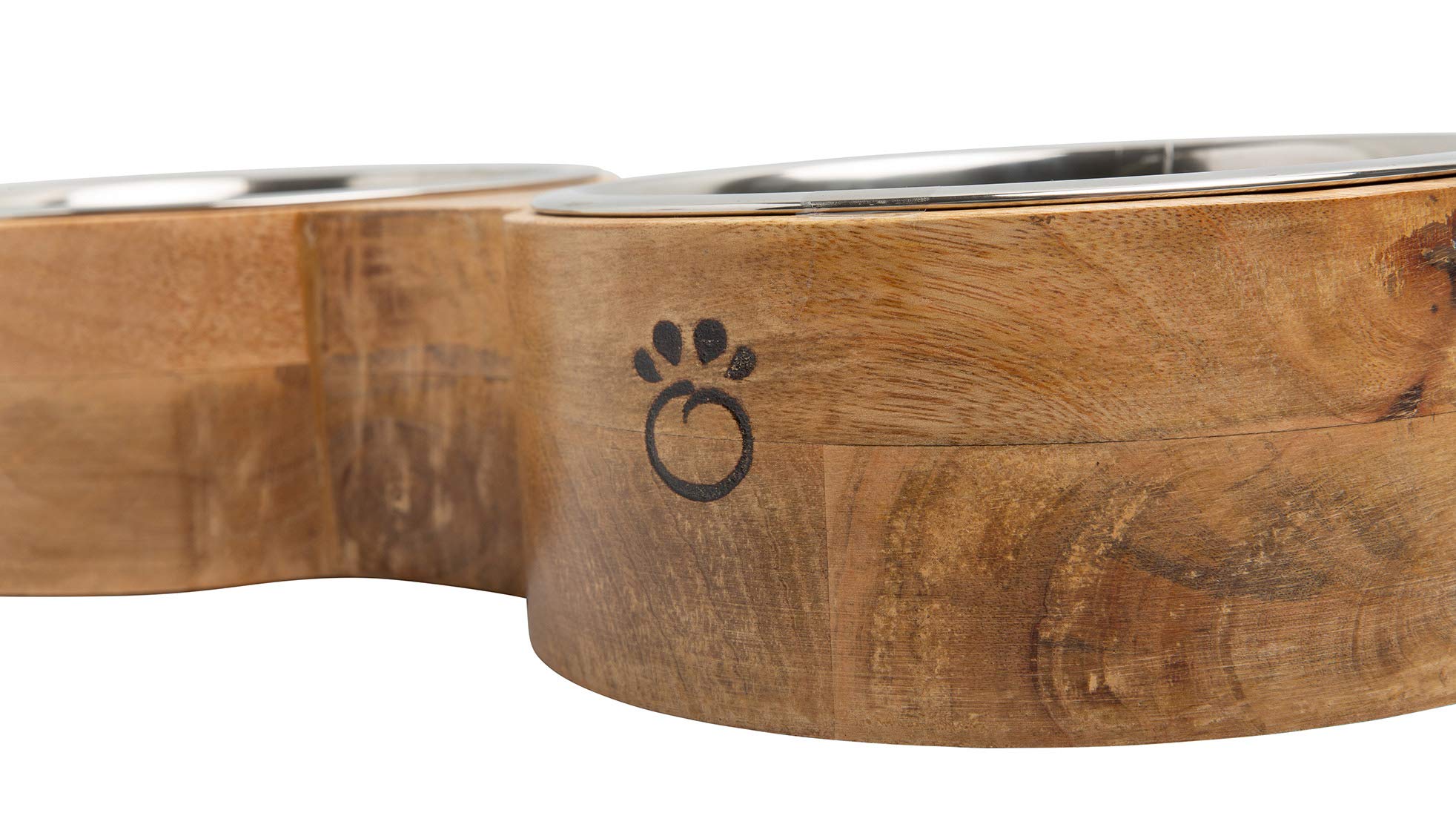 Luxury Elevated Dog Bowl Set - Mango Wood Stand with 2 Stainless Steel Food & Water Bowls - Raised Pet Feeder with Non-Slip Base