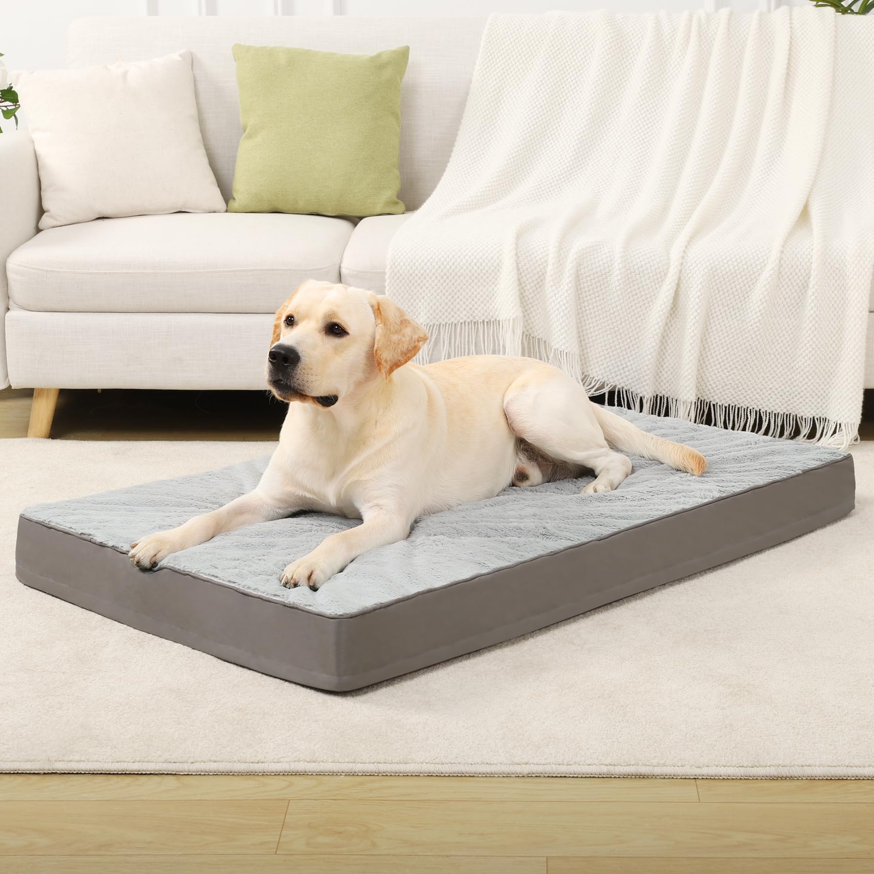 Ksiia Orthopedic Extra Large Dog Crate Bed, Deluxe Plush Waterproof Washable Dog Bed With Egg Crate Foam & Removable Cover, 53 X 36 Inch, Gray