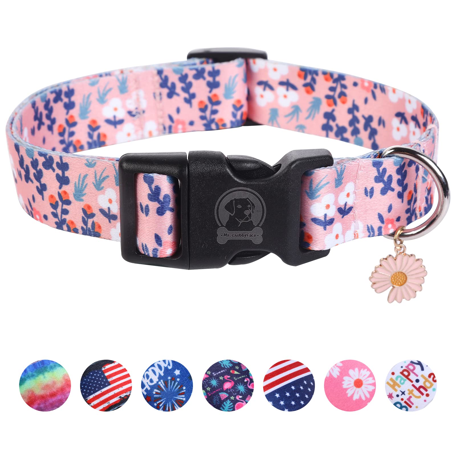 Mr. Chubbyface Spring Flower Floral Dog Collar Soft Adjustable Pet Boy Girl Collar For Small Medium Large Dogs