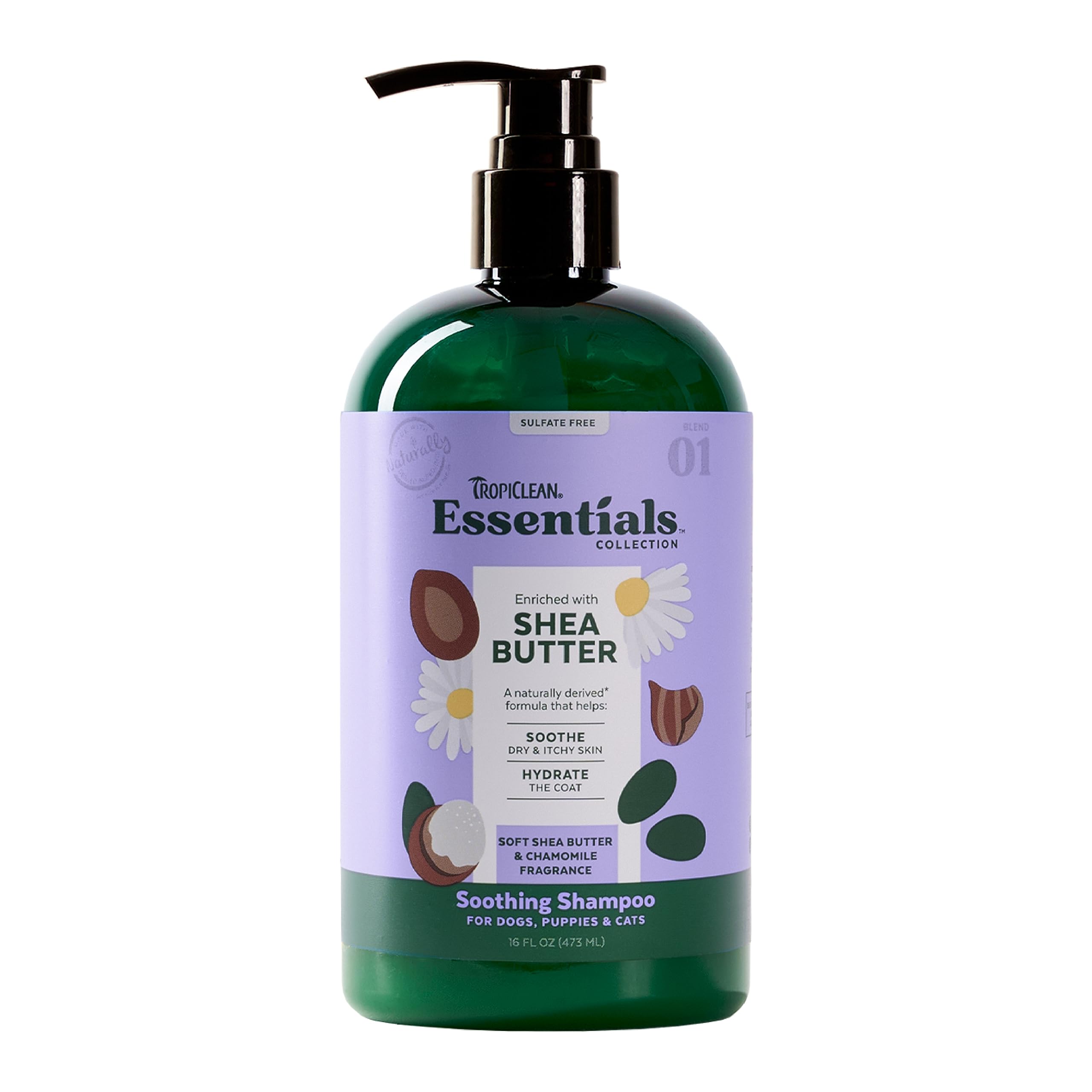Tropiclean Essentials Shea Butter Shampoo For Dogs | Puppies & Cats | Soothe Dry & Itchy Skin | Hydrate The Coat | Derived From 