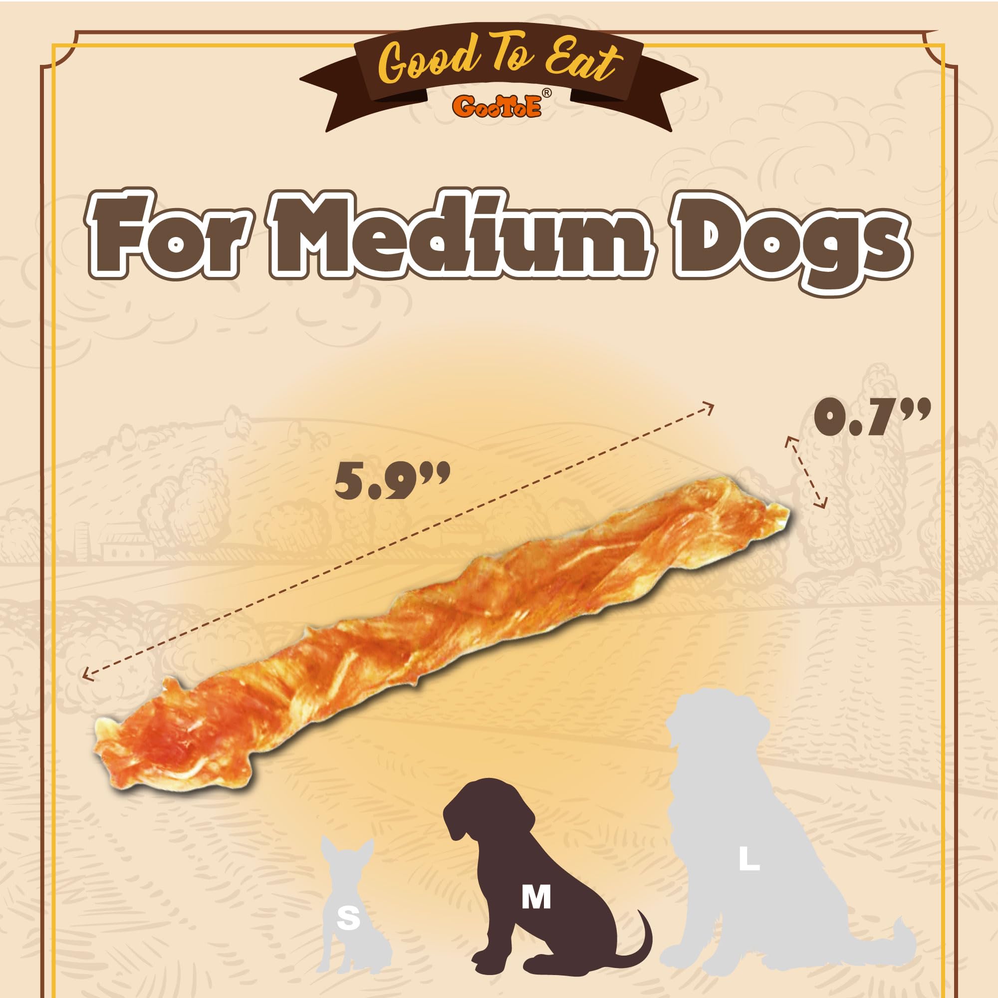 Gootoe Turkey Tendon Dog Treats, Braid (M) 1 lb, 100% USA Sourced Turkey, Natural Snack, Premium Puppy Chews, Hypoallergenic, Ra