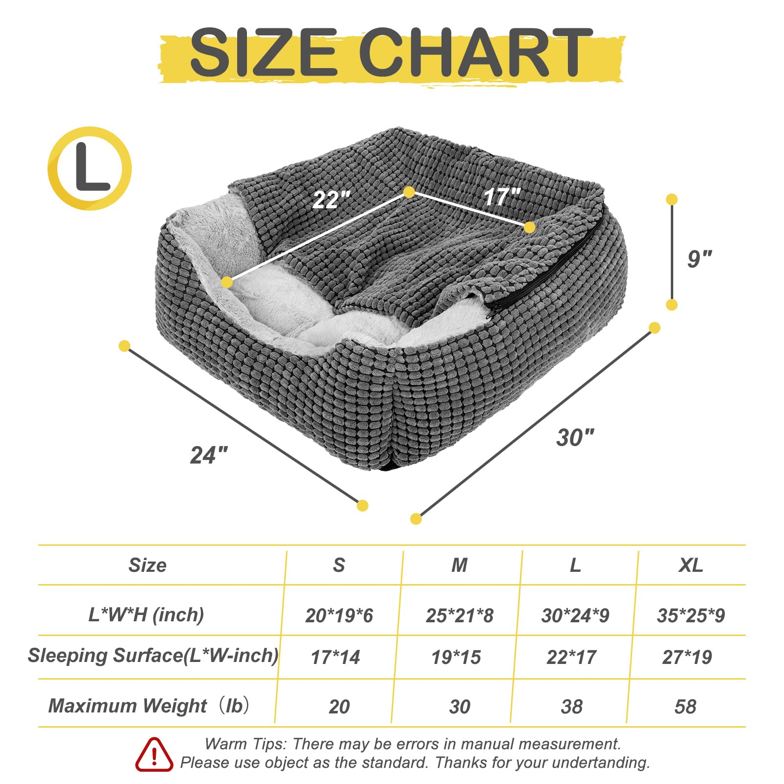 Gasur Dog Beds For Large Medium Small Dogs, Rectangle Cave Hooded Blanket Puppy Bed, Luxury Anti-Anxiety Orthopedic Cat Beds For