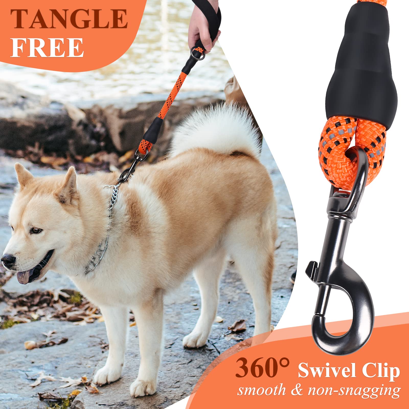 Vivaglory Short Rope Dog Leash Durable Highly Reflective Threads Training Walking Dog Traffic Leashes For Medium & Large Dogs, 2