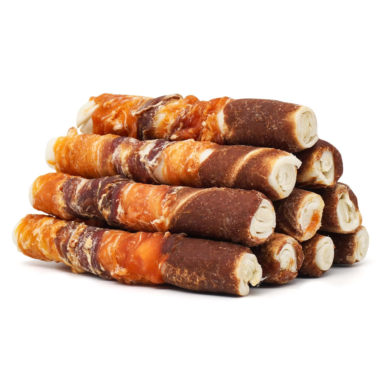 MON2SUN Dog Treats, Triple Flavor 6 Inch Chicken Liver Duck and Chicken Wrapped Rawhide Sticks, Teeth Cleaning Snacks for Medium