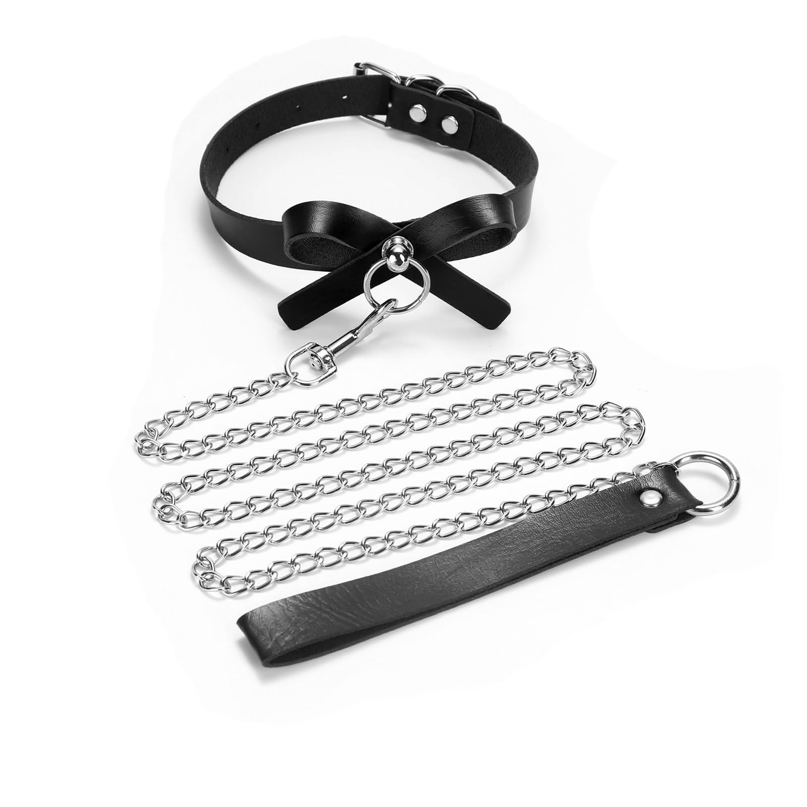 Soft Butterfly Bow Pu Leather Collar Necklace Set With Hauling Chains Fashion Cosplay Gift For Pet Dogs