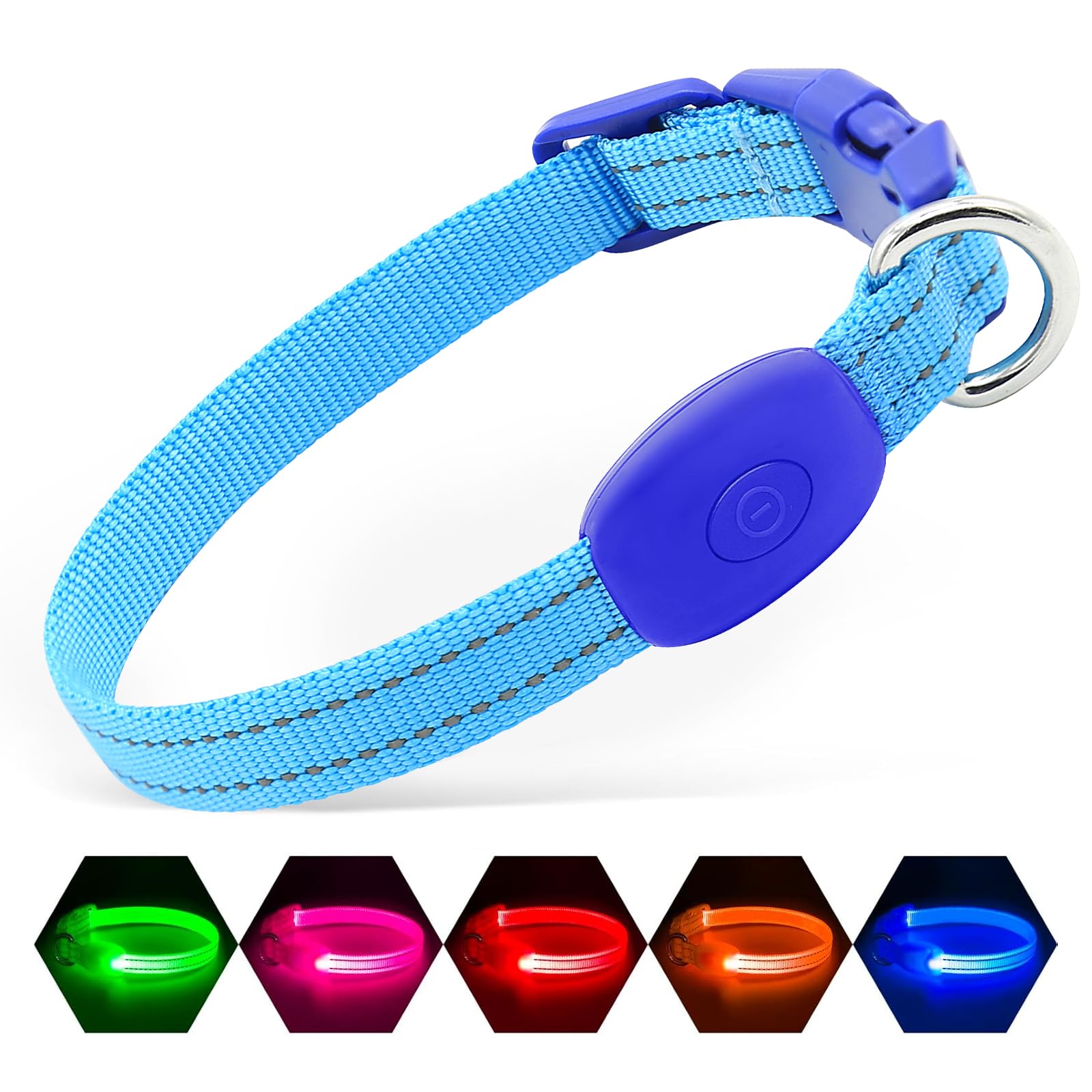 Illumifun Led Collar For Small Dog, Usb Rechargeable Dog Safety Collar Light, Adjustable Nylon Webbing Light Up Collar For Your Pups (Blue, X-Small)