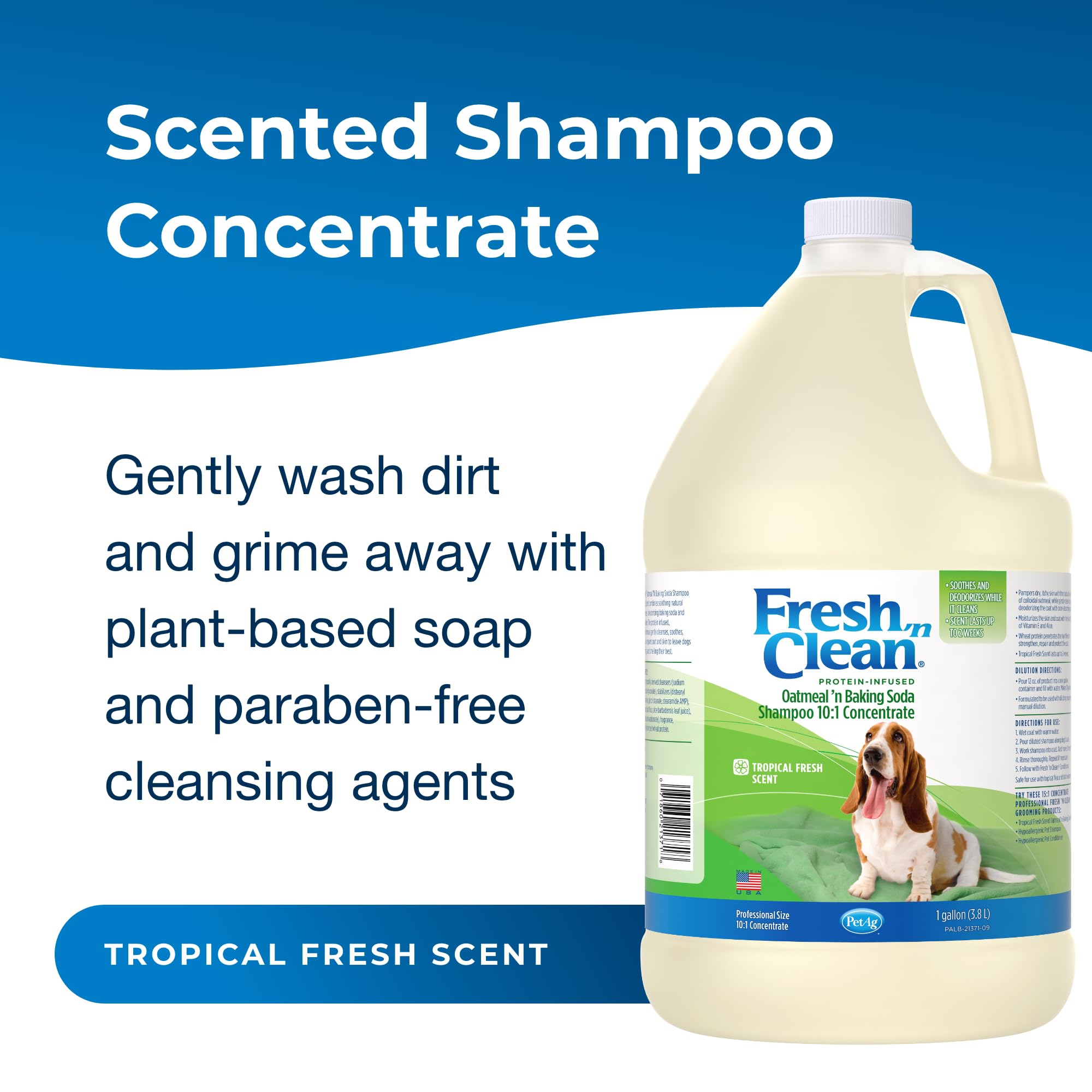 Petag Fresh N Clean Oatmeal N Baking Soda Shampoo - Tropical Fresh Scent (10:1 Concentrate) - 1 Gallon - Nurtures Dry, Itchy Ski