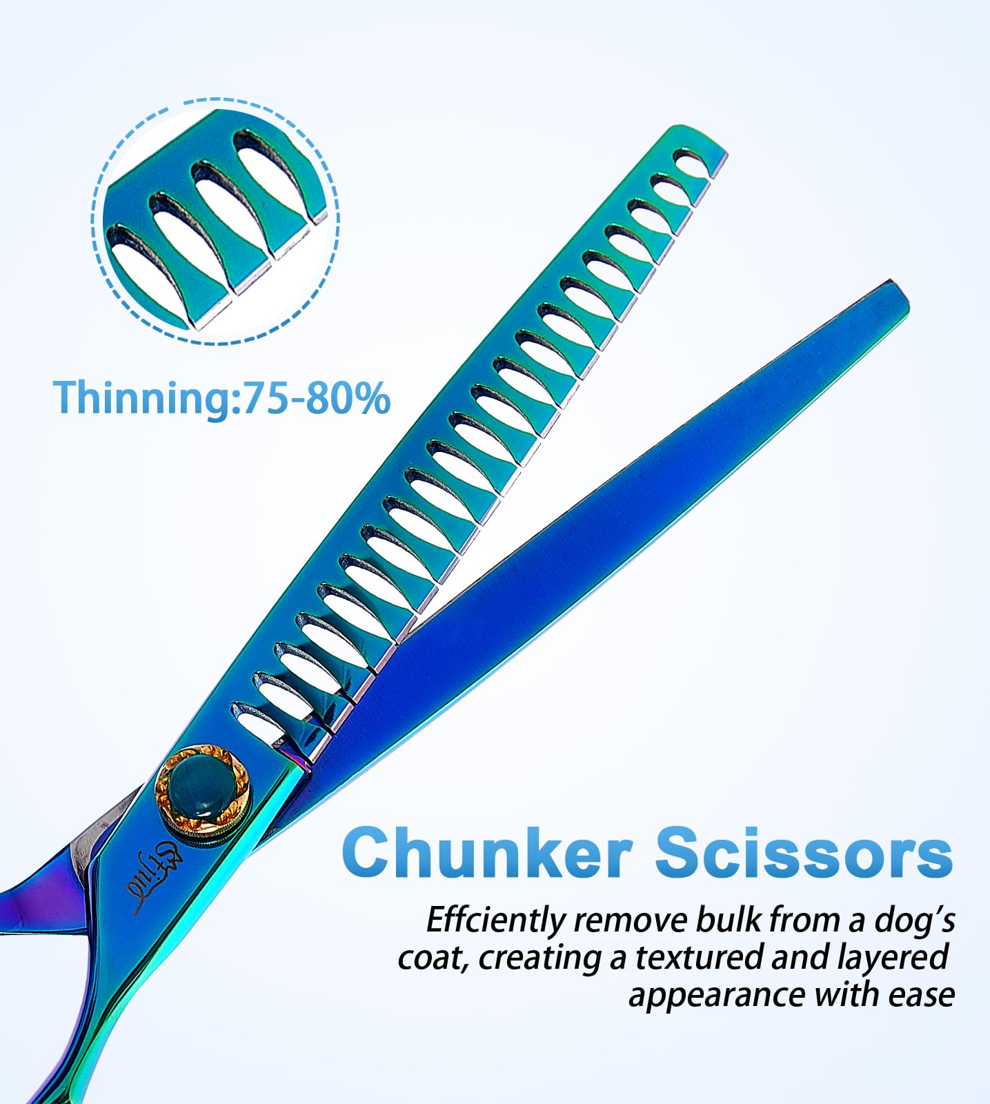 Stjuo 7.5'' Dog Chunker Scissors For Grooming 440C Stainless Steel Green Professional Pet Trimming Scissors Sharp Blades Cutting