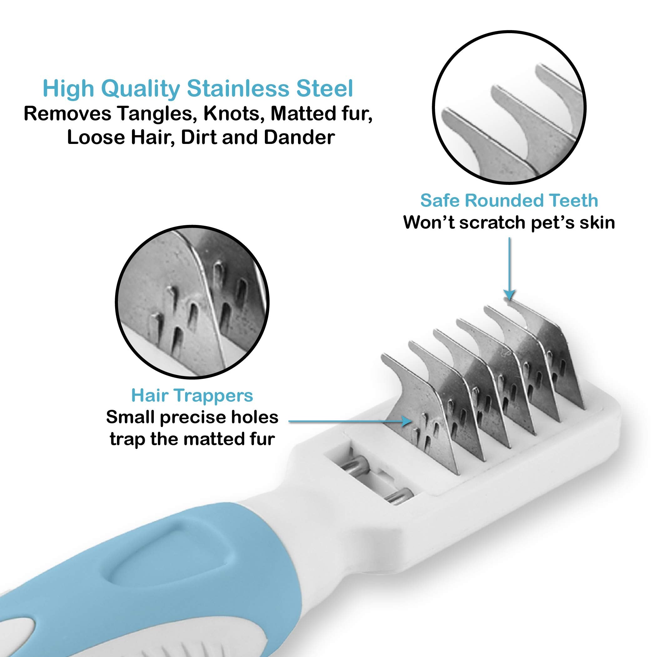 Pets First Professional Pet Mat Remover - Dematting Tool For Grooming Cats & Dogs - Removes Matted Fur, Tangles, Knots, Loose Ha
